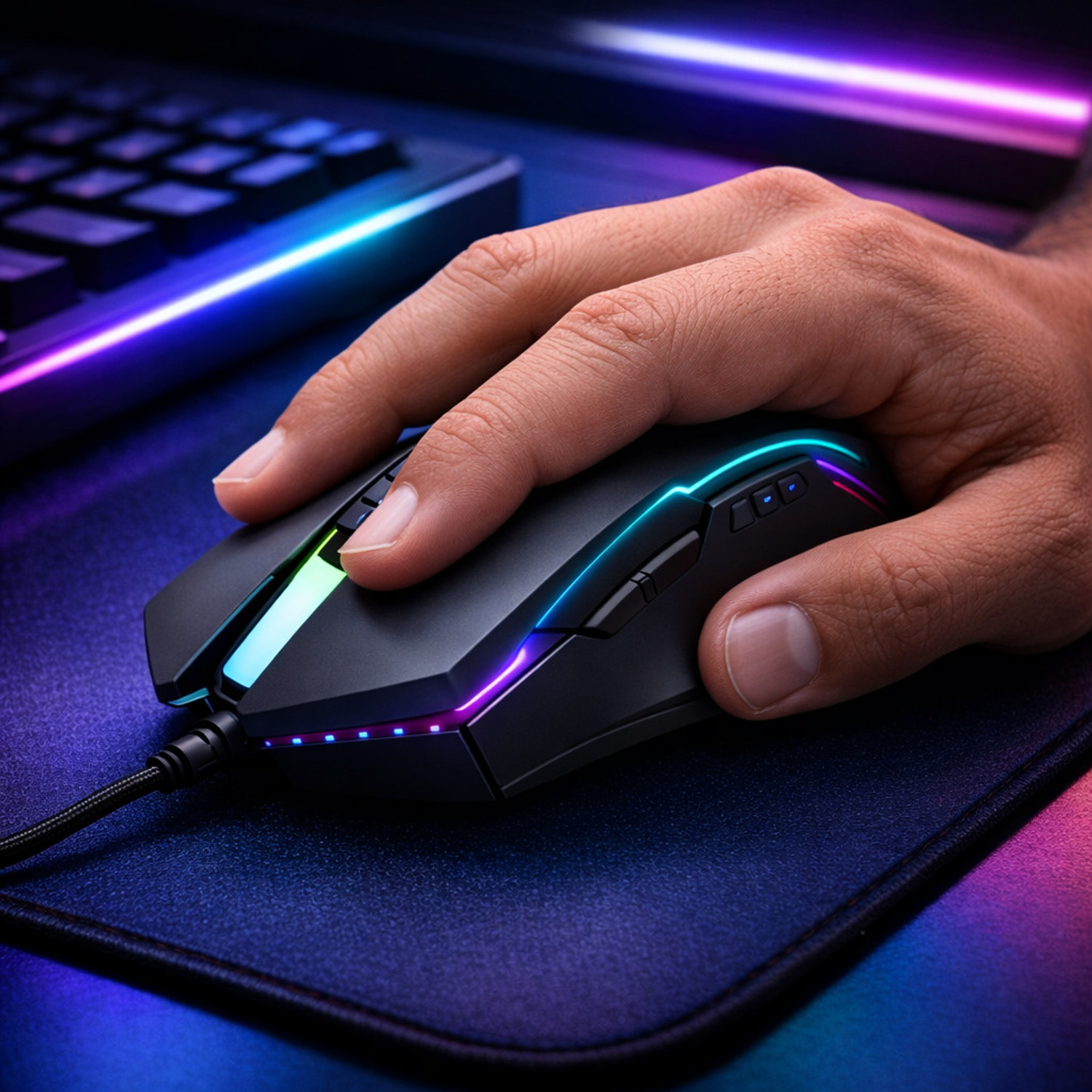 Image of ABC RGB Wired Gaming Mouse with Free Shortcut Key Mouse Pad | USB Optical Mouse Wired Right Handed Optical Gaming Mouse (USB 2.0, USB 3.0, Black)