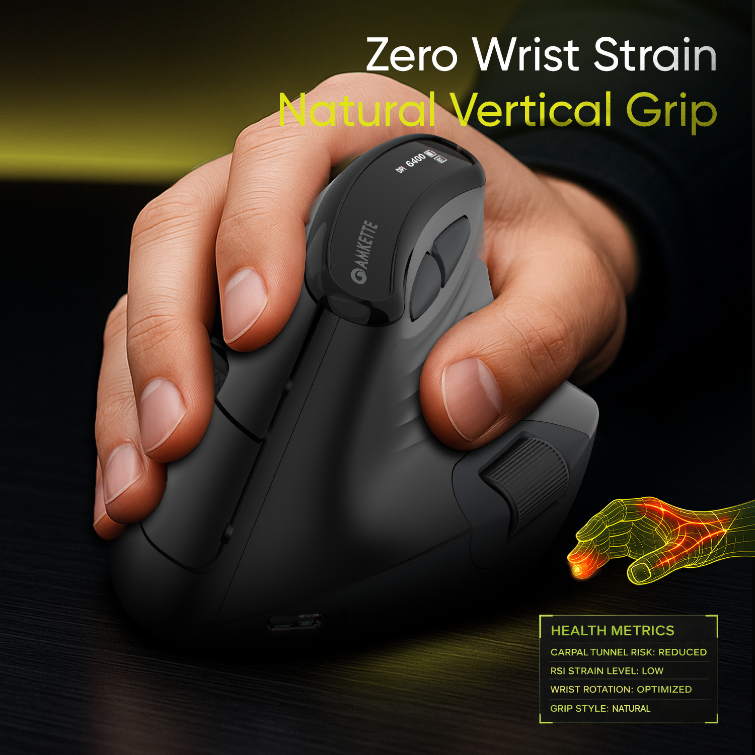 Image of AMKETTE XS Series Natural Plus Programmable Multi-Device 6400 DPI Rechargeable Ergonomic Optical Mouse