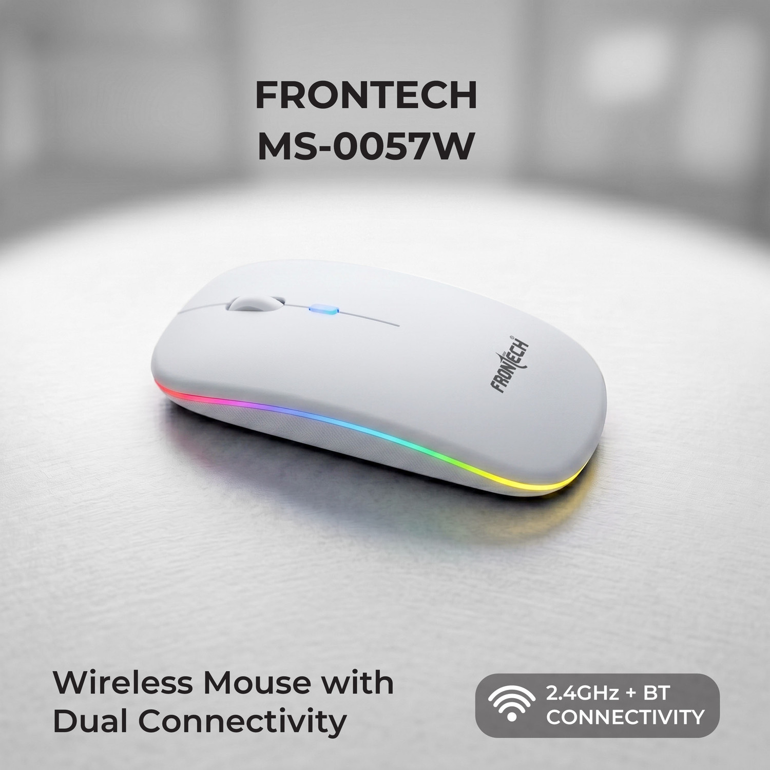 Image of Frontech Dual Connectivity Wireless Mouse | RGB | 1600 DPI | 400mAh Rechargeable Battery Ambidextrous Optical Mouse