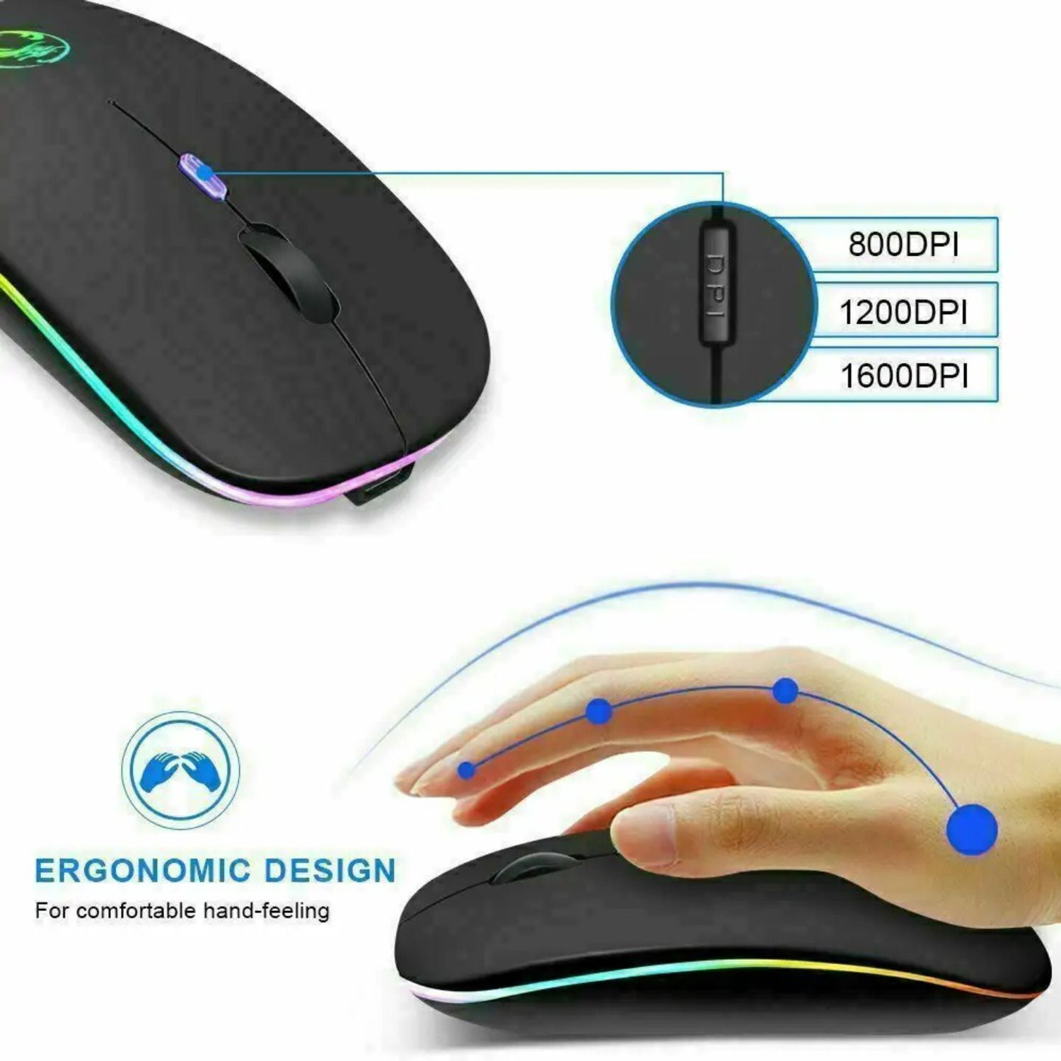 Image of UrbanVolt Ultra Thin Rechargeable Mouse | Type-C Charging | Silent & Compact Design Ergonomic Optical Gaming Mouse