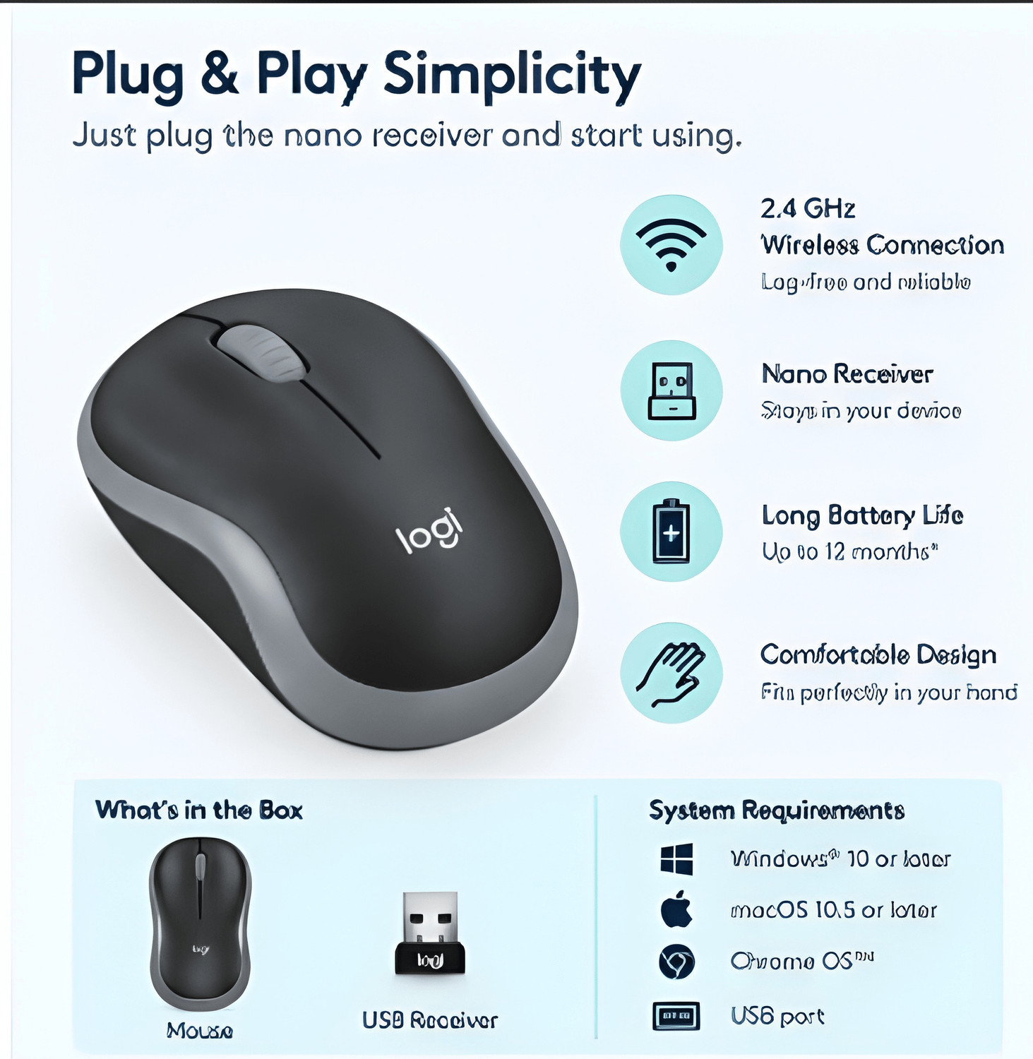 Image of Logitech M185 Pack of 2 Ambidextrous Optical Mouse (2.4GHz Wireless, Grey)