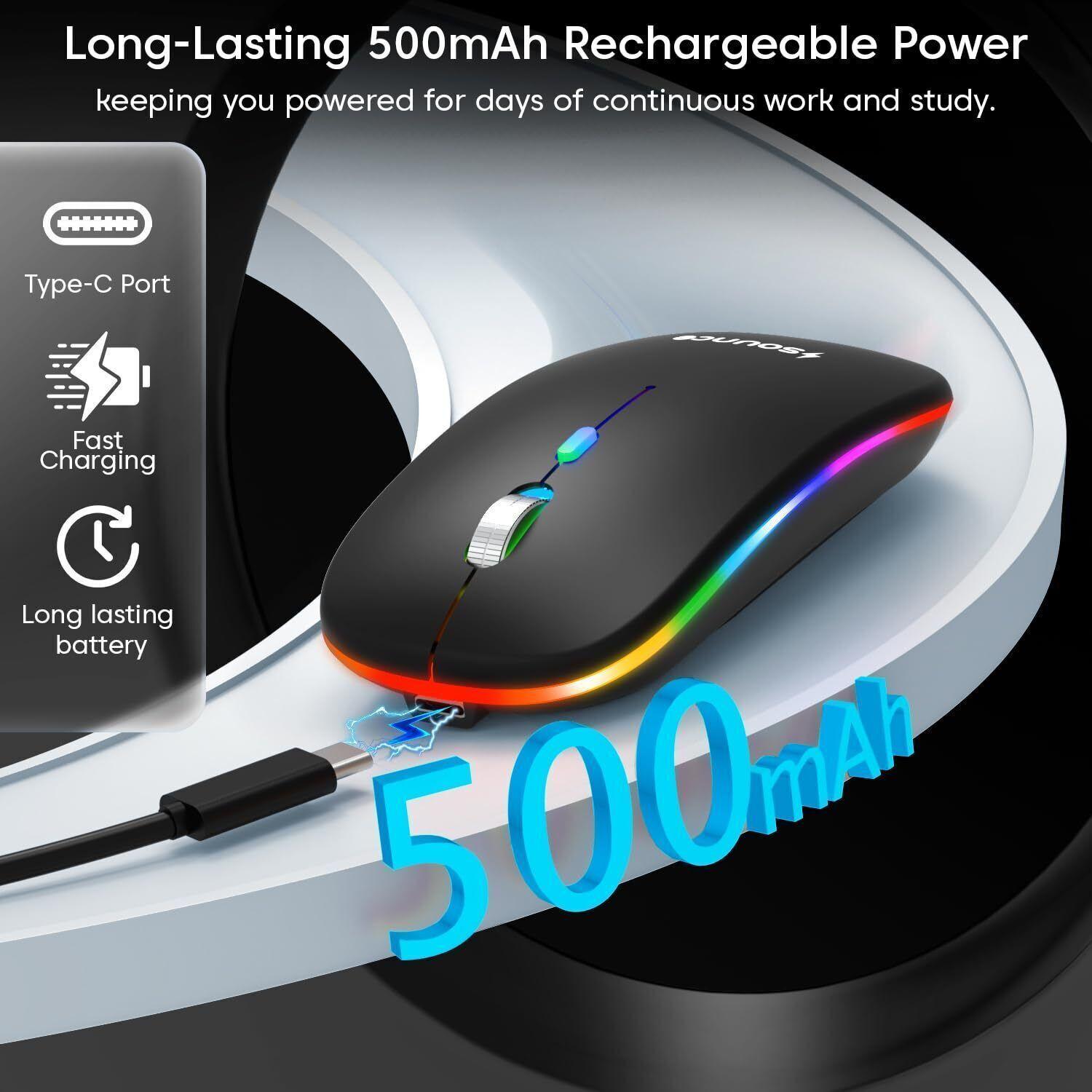 Image of sounce Astralis | SNC-BLNCWLMICEBLK Ergonomic Optical Gaming Mouse with 1600 DPI Optical Sensor, Bluetooth 2.4GHz Dual Mode, Silent Click Buttons,500mAh Rechargeable Battery and Metal Scroll Wheel for PC Daily With Bluetooth
