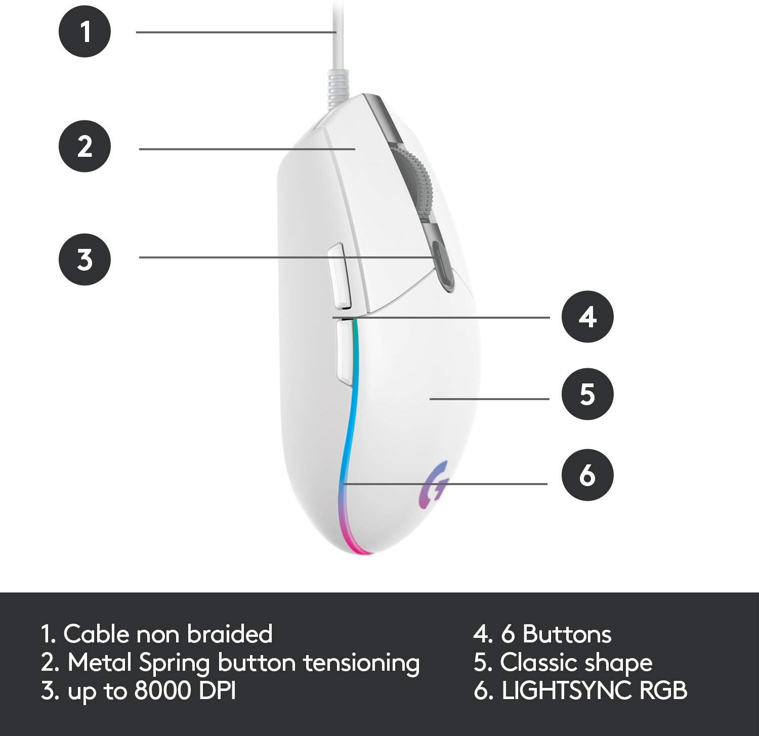 Image of Logitech G203 LIGHTSYNC RGB 6 Button Wired Ambidextrous Optical Gaming Mouse