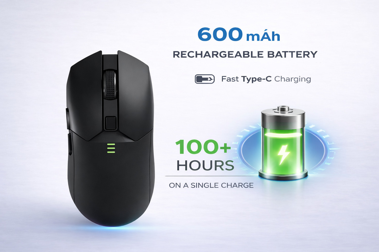 Image of Offbeat IVY Bluetooth 5.2 + 2.4 Ghz wireless + Wired Type C rechargeable Gaming mouse Right Handed Laser Gaming Mouse