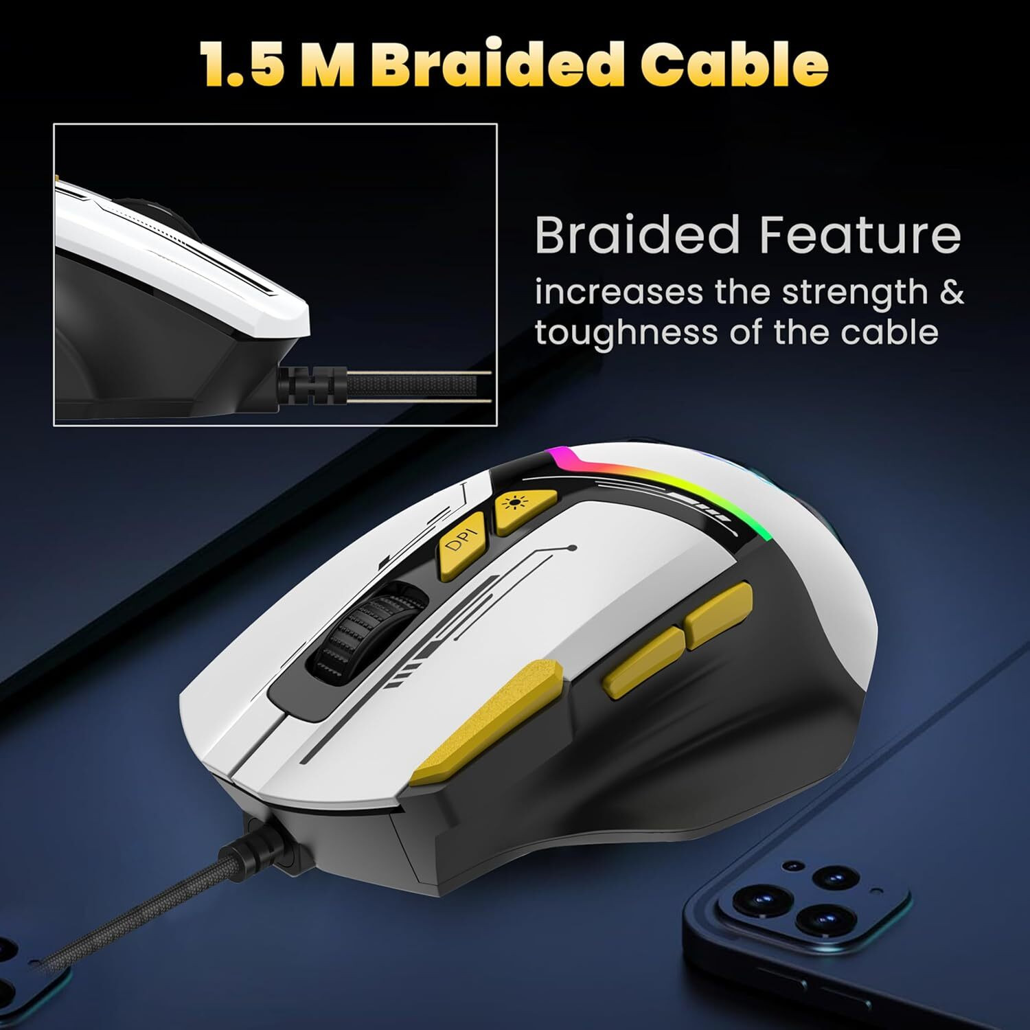 Image of Ant Esports GM333 Wired Ergonomic Optical Gaming Mouse RGB 12800 DPI,1.5M Braided Cable