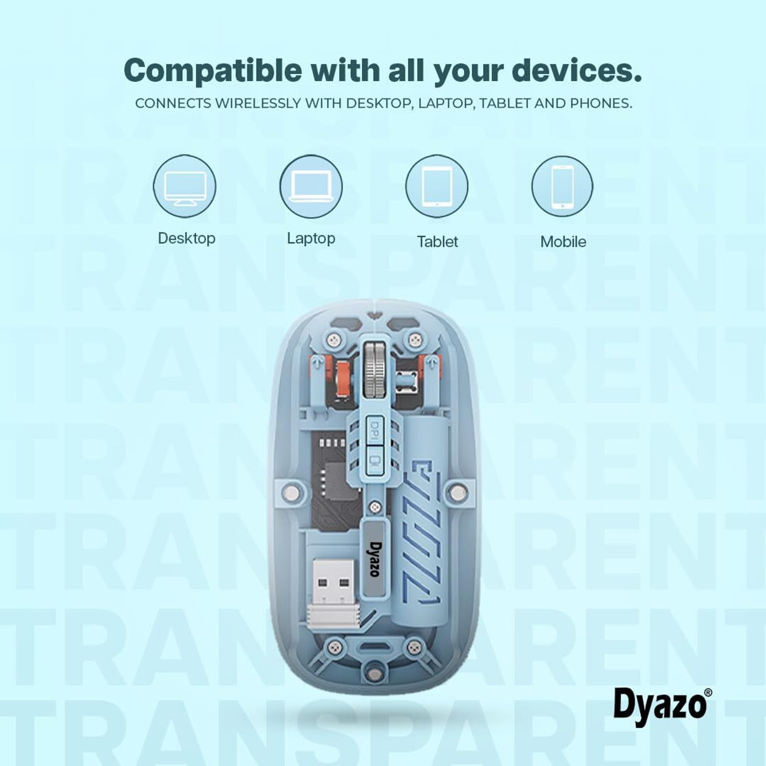 Image of Dyazo Plus Transparent Wireless Mouse | Adjustable DPI with Dual Mode | Rechargeable Ambidextrous Optical Gaming Mouse