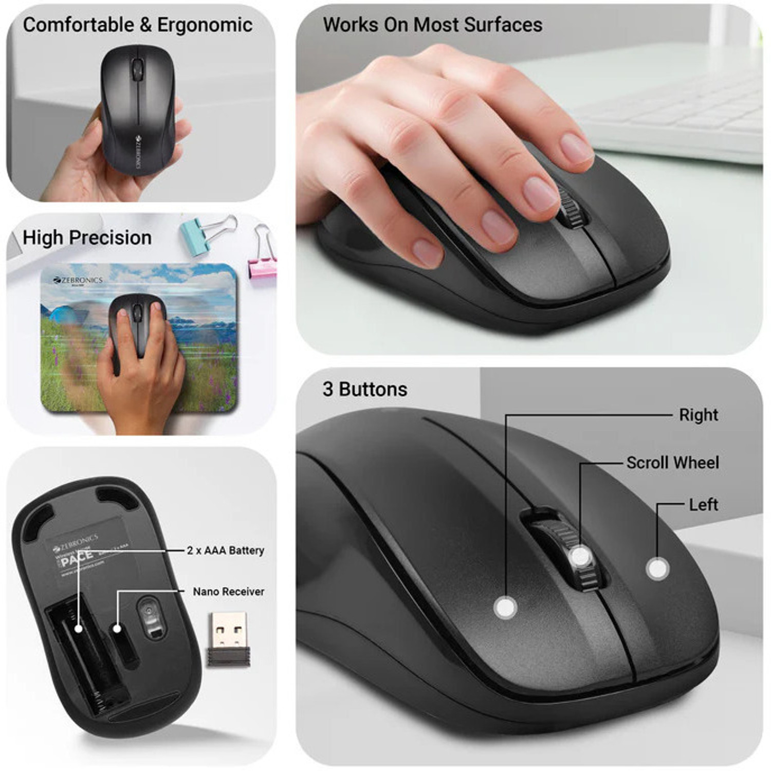 Image of ZEBRONICS ZEB PACE MOUES Ambidextrous Optical Mouse