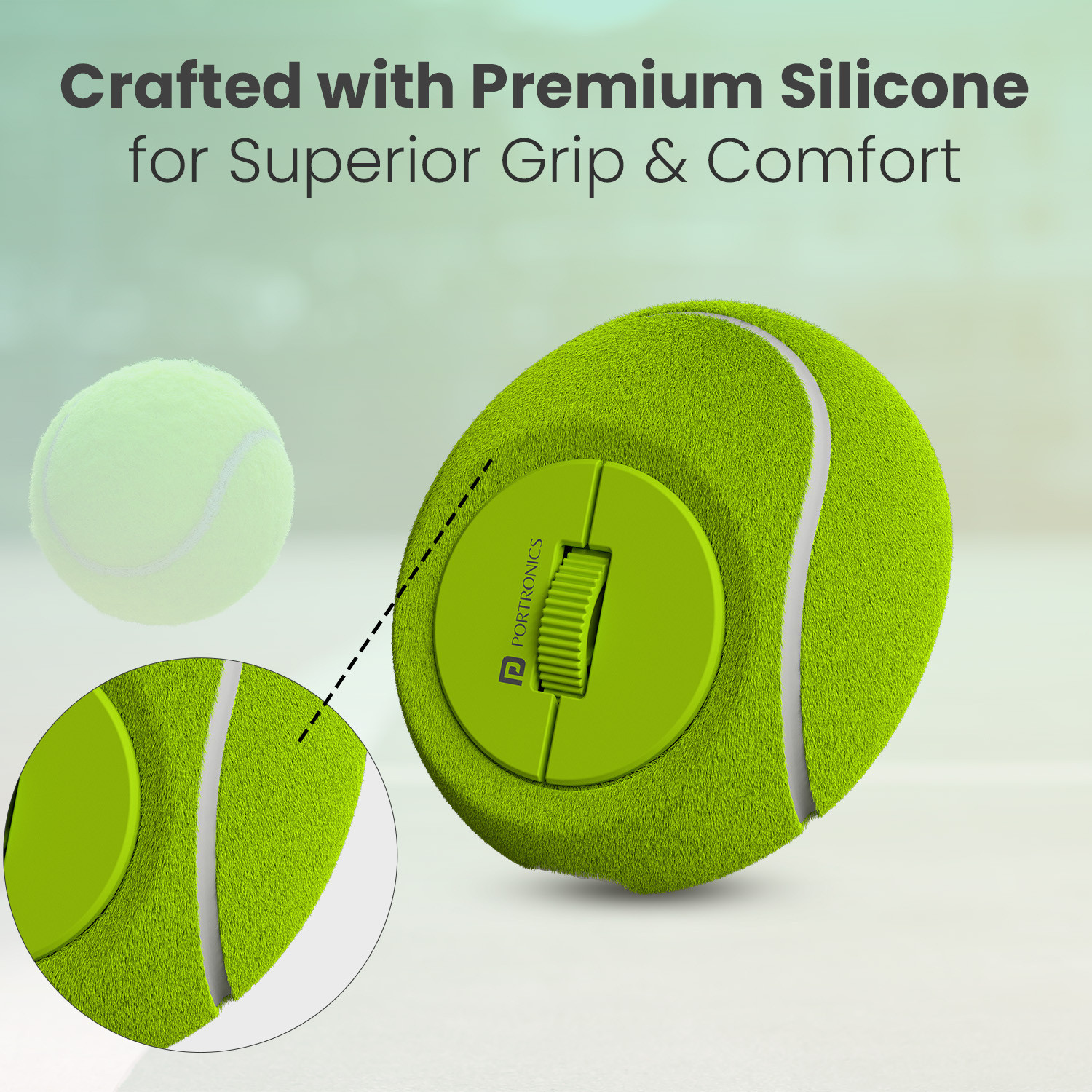 Image of Portronics ToadPlay Tennis Mini Wireless Mouse,Dual Wireless Connectivity, Rechargeable Ergonomic Optical Mouse (2.4GHz Wireless, Bluetooth, Green)
