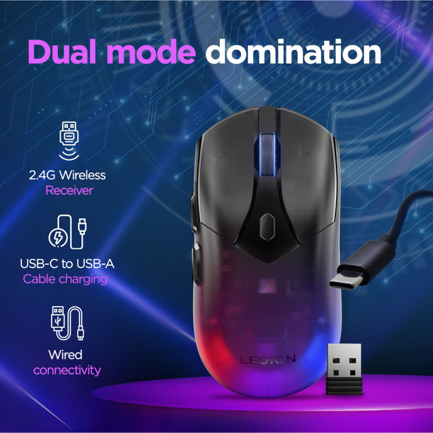 Image of Lenovo M410 RGB Ambidextrous Laser Gaming Mouse With Bluetooth