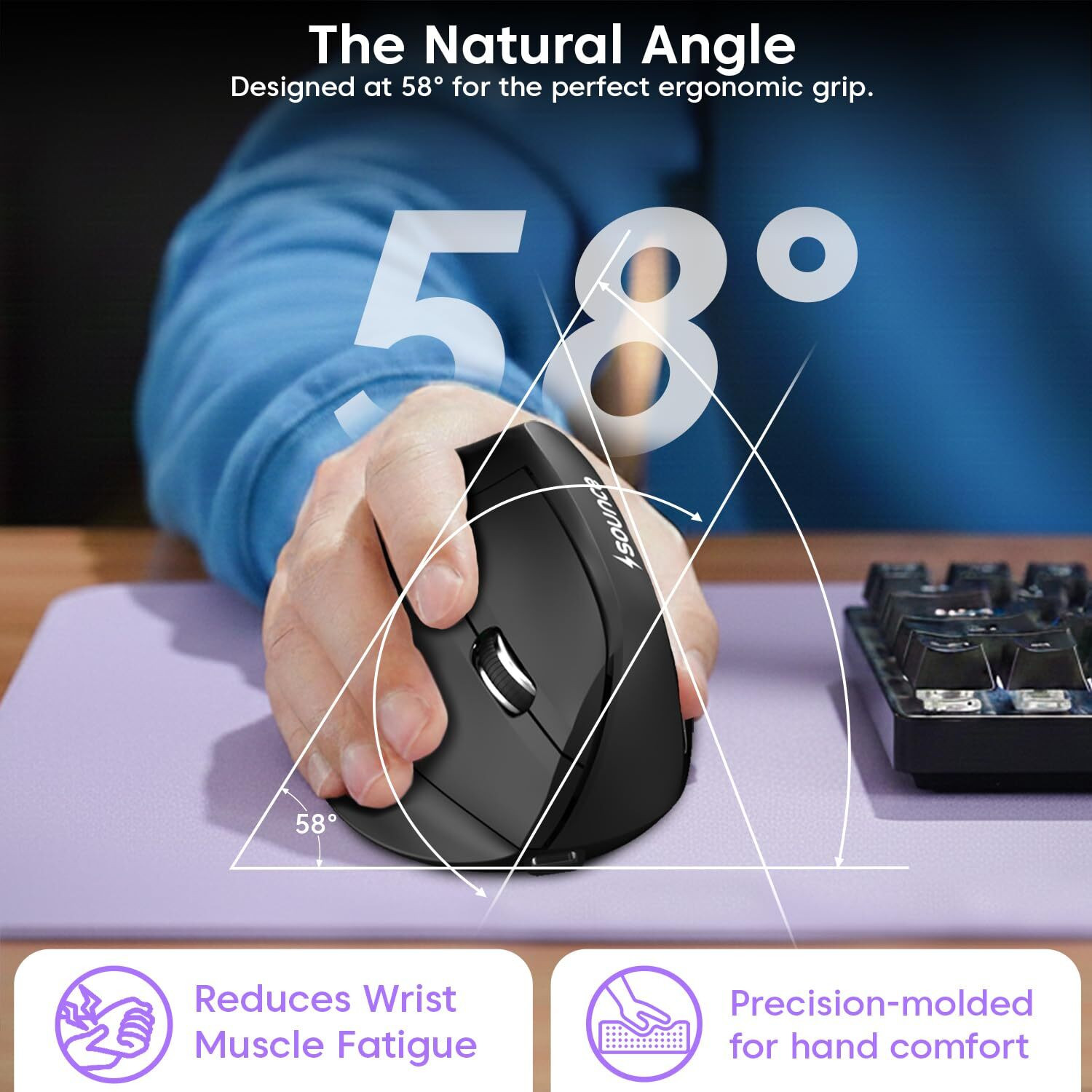 Image of sounce ErgoFlow | SNC-ERGOFLOW-WIRLSMUS-BLK Ergonomic Optical Mouse Upto 4000 DPI Adjustable 6 Button Control Rechargeable Battery Ergonomic Design Noise Free Clicking Premium With Bluetooth