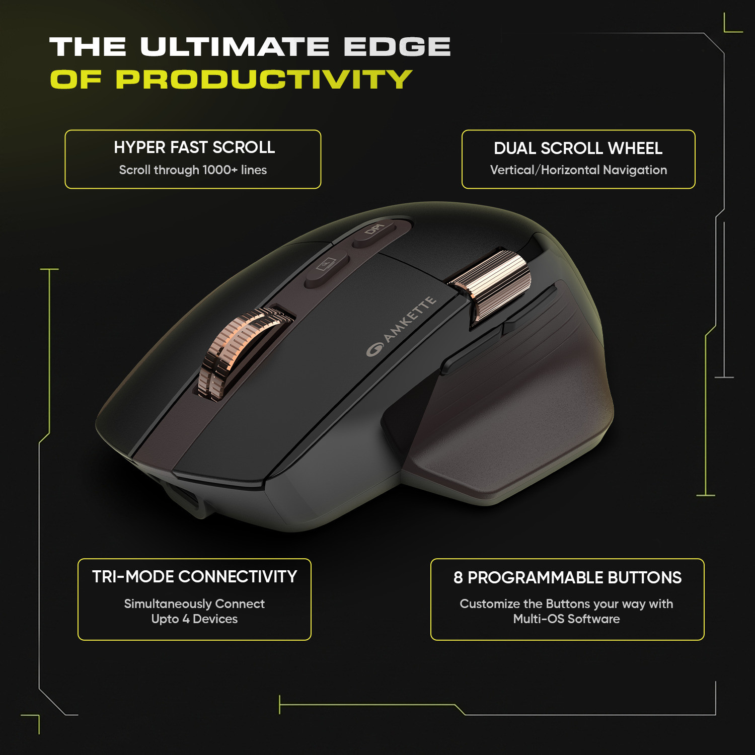 Image of AMKETTE XS Series Flow 2 Speed Programmable Multi-Device 8000 DPI Rechargeable Ergonomic Optical Mouse