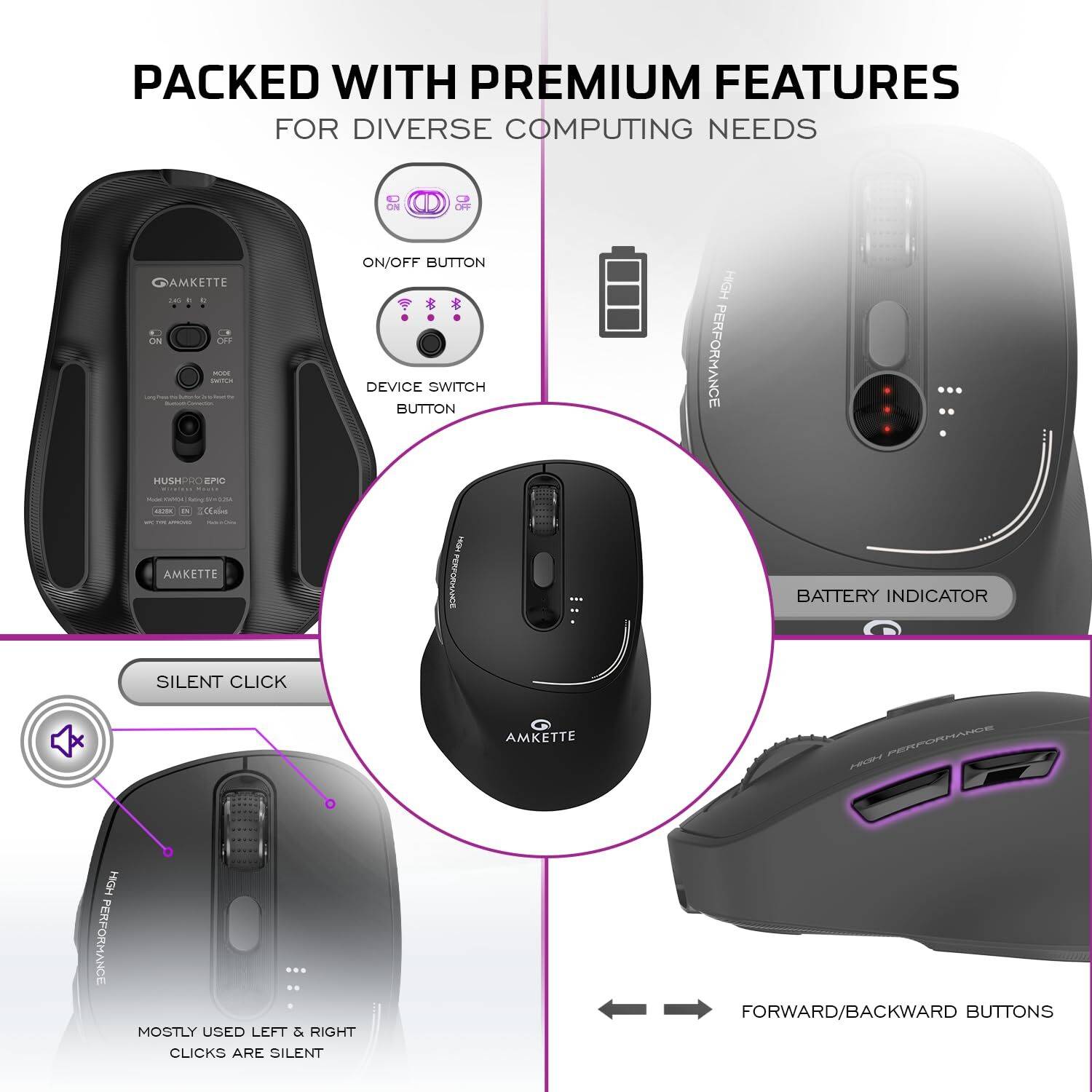 AMKETTE Hush Pro Epic Right Handed Optical Mouse - Image 5