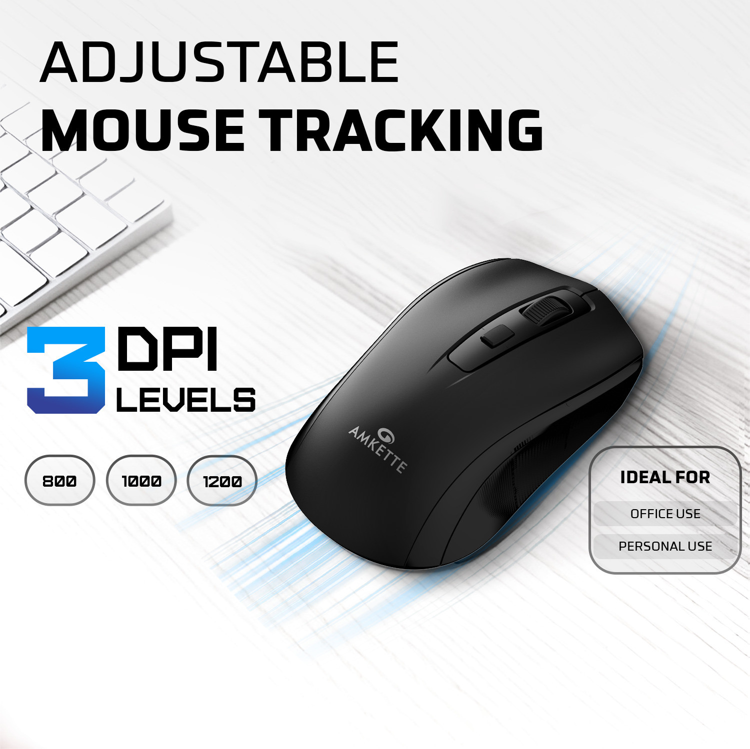 Image of AMKETTE Hush Pro Astra Silent Switch, 3 DPI Settings Ambidextrous Optical Mouse