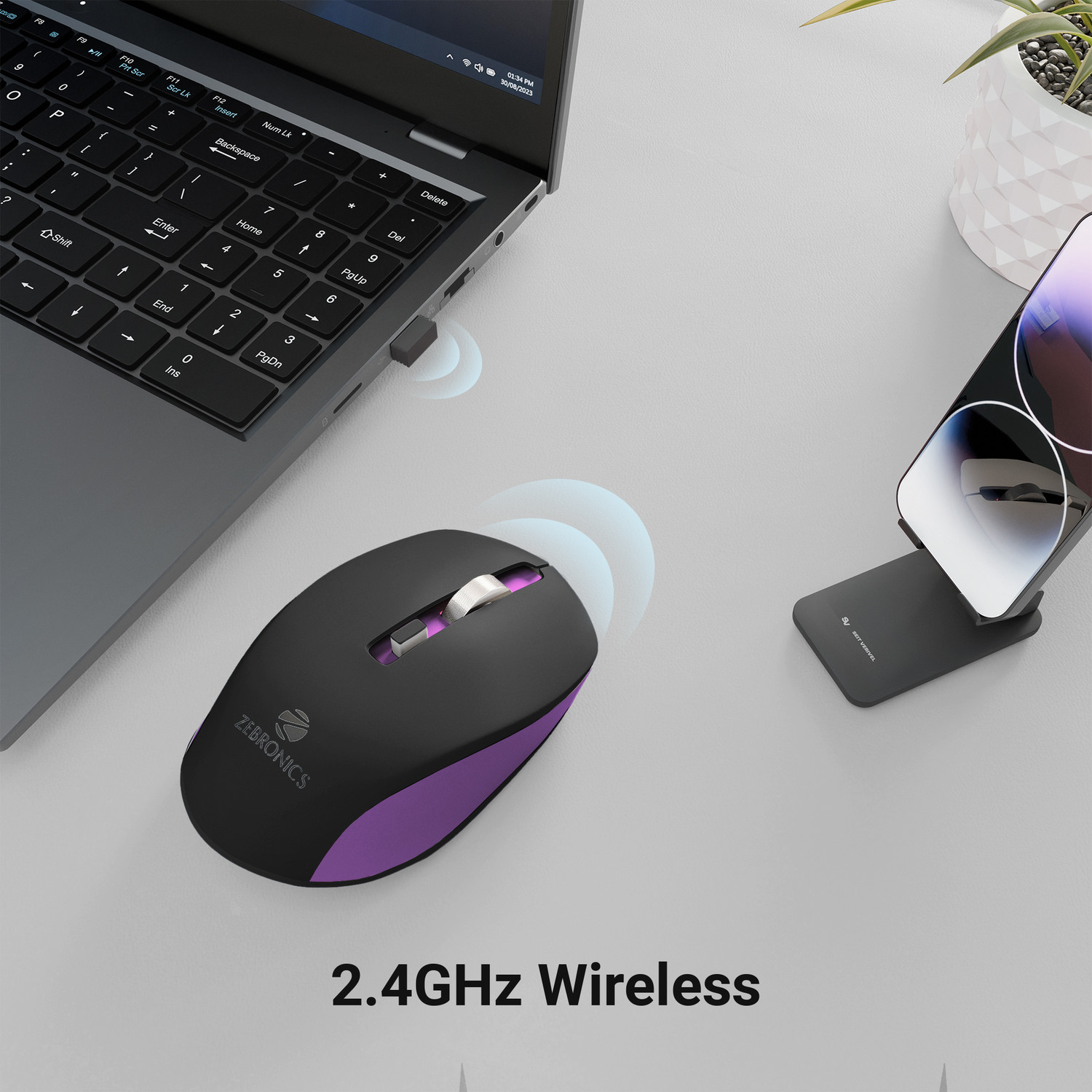 Image of ZEBRONICS Zeb-Jaguar Ambidextrous Optical Mouse Up to 1600 DPI, Silent Operation, 4 Buttons, USB Dongle