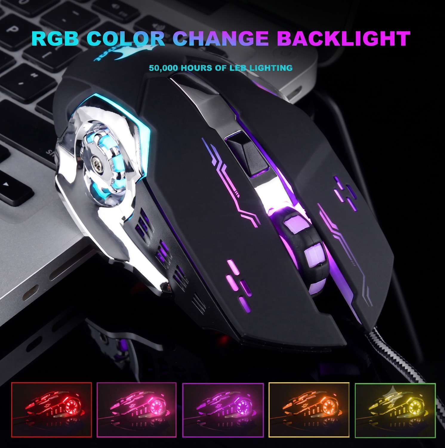 Image of bajeal G8 Wired Gaming Mouse with 4-Step Adjustable DPI (1200 / 1600 / 2400 / 3200) Wired Ambidextrous Optical Gaming Mouse