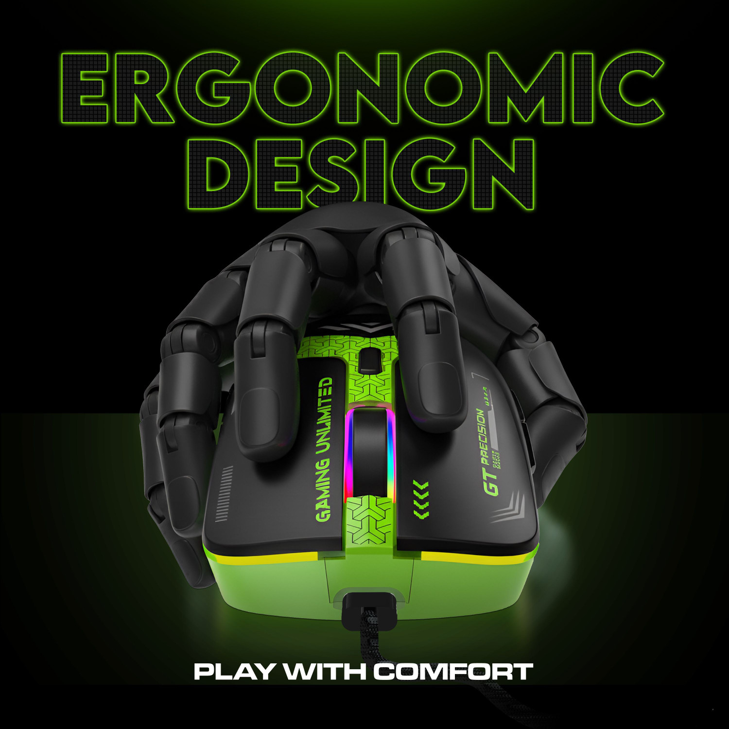 Image of SpinBot Clutch GT500 Wired Ergonomic Optical Gaming Mouse 3600 DPI Gaming Sensor|6 Button|Rainbow Breathing effect|70gm