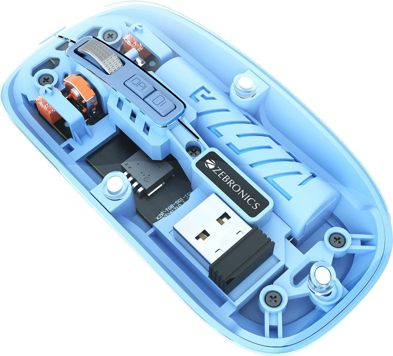 Image of ZEBRONICS Glassy 10 Ambidextrous Optical Mouse Upto 1600 DPI, 5 Buttons, Type-C Charging, Comfortable & Ergonomic With Bluetooth