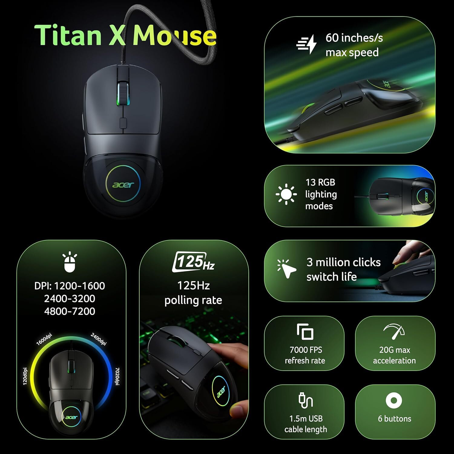 Image of Acer Titan X Wired Right Handed Optical Gaming Mouse