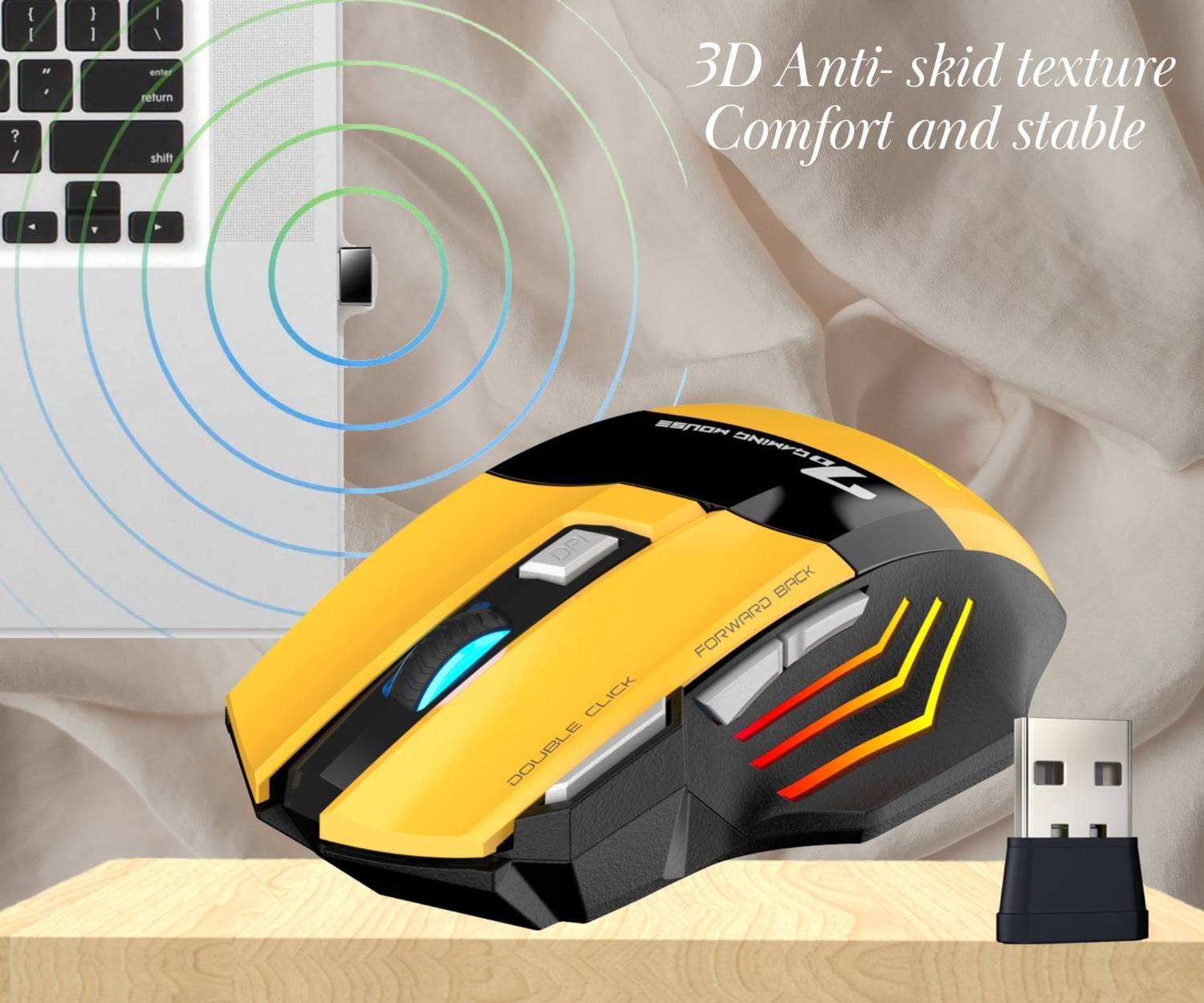 ENTWINO X7 YELLOW WIRELSS GAMING MOUSE Right Handed Optical Gaming