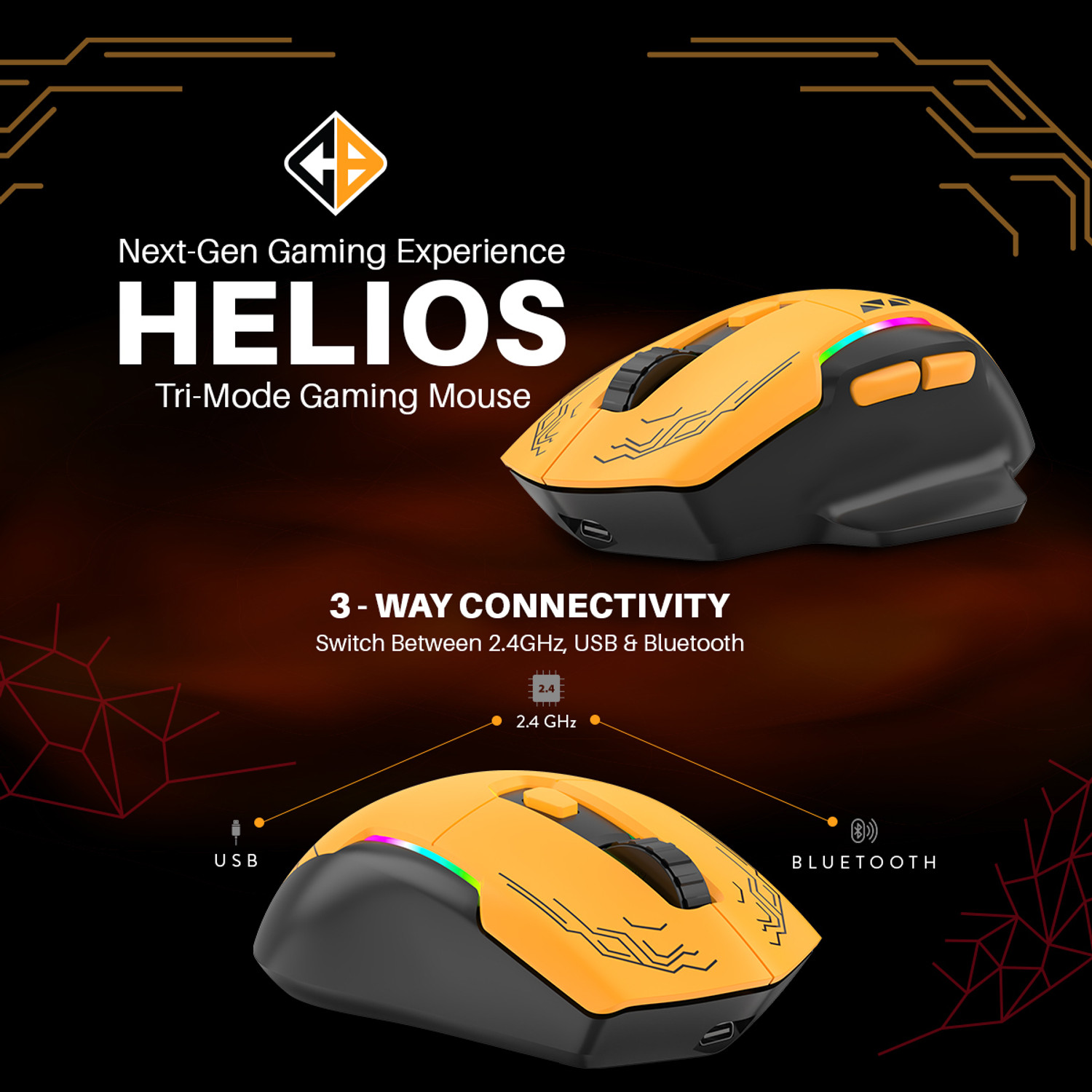 Image of Cosmic Byte Helios Wireless Tri Mode Mouse Right Handed Optical Gaming Mouse