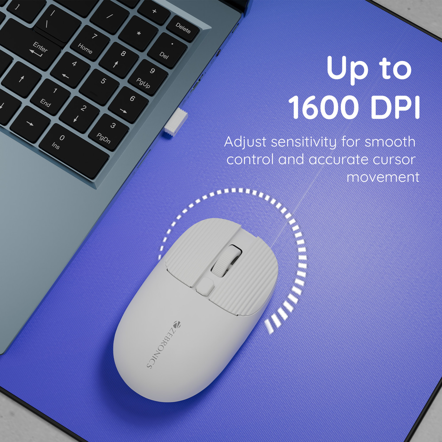 Image of ZEBRONICS Freego Pro Ambidextrous Optical Mouse (Bluetooth, 2.4GHz Wireless, White)