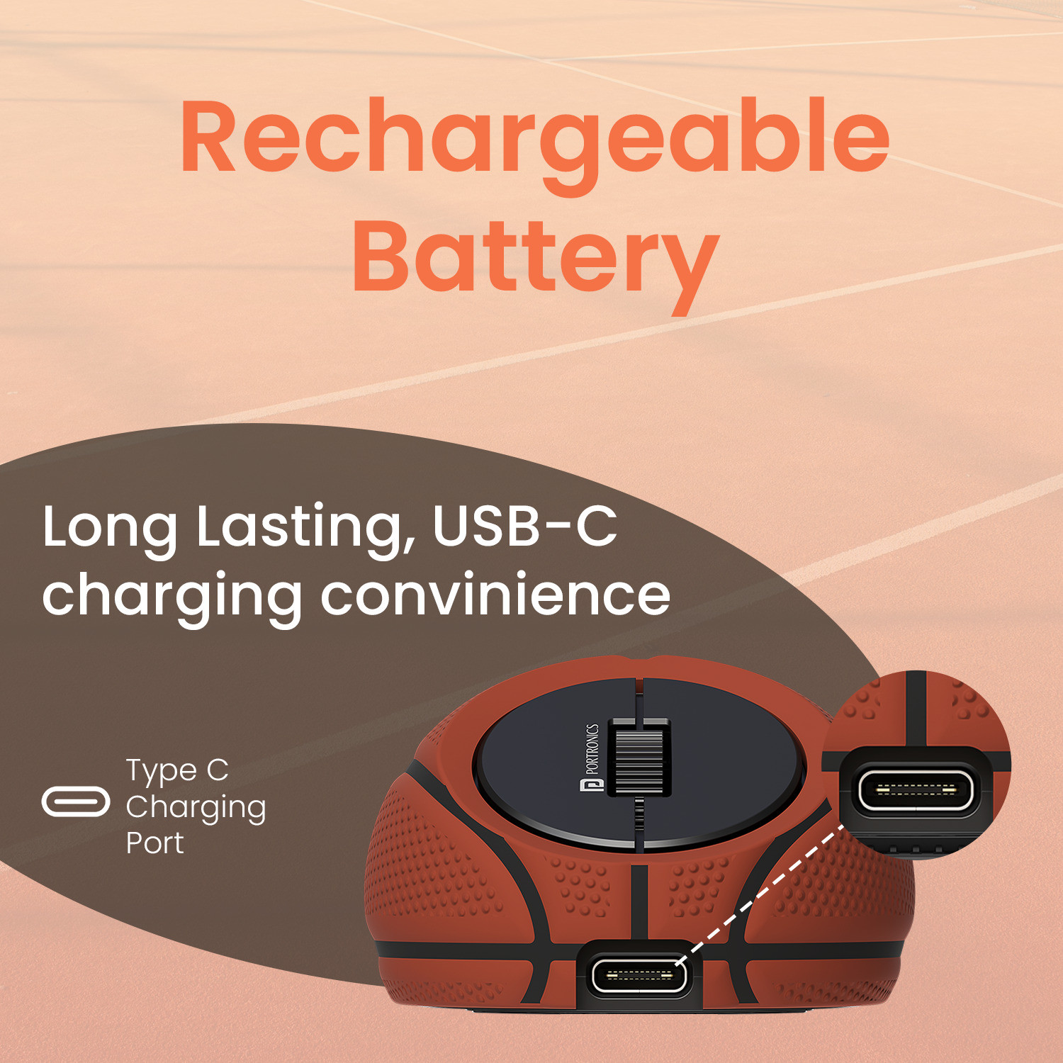 Image of Portronics ToadPlay Basketball Mini Wireless Mouse, Dual Wireless Connectivity,Rechargeable Ergonomic Optical Mouse