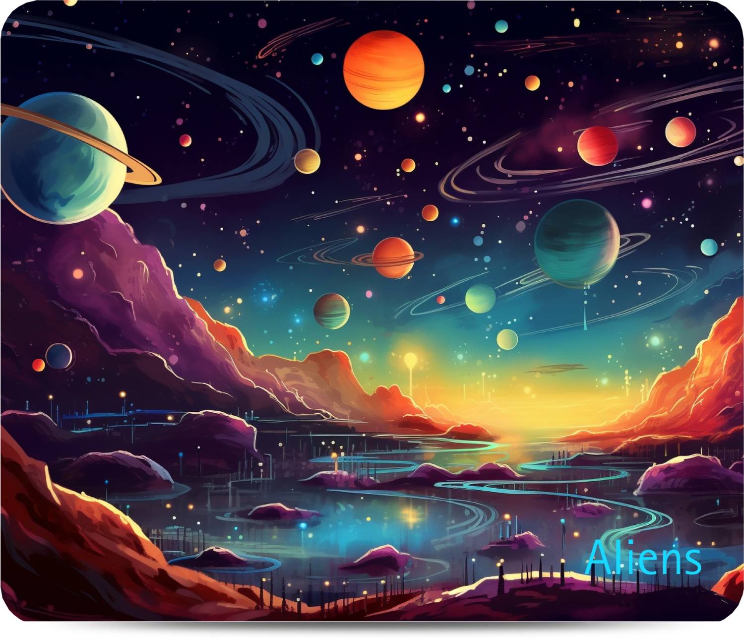 Aliens Gaming Mouse Pad, Precision, Non-Slip Rubber Base, Smooth Cloth Surface, Space Non Slip Base Mousepad