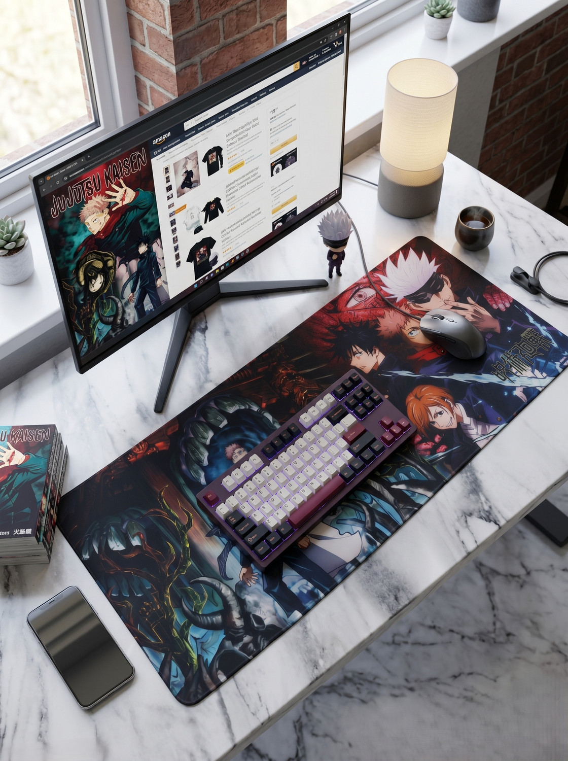 Image of World Gift Mart Jujutsu Kaisen Anime Desk Mat, Extended XXL Mouse Pad with Non-Slip Rubber Base Non Slip Base Mousepad