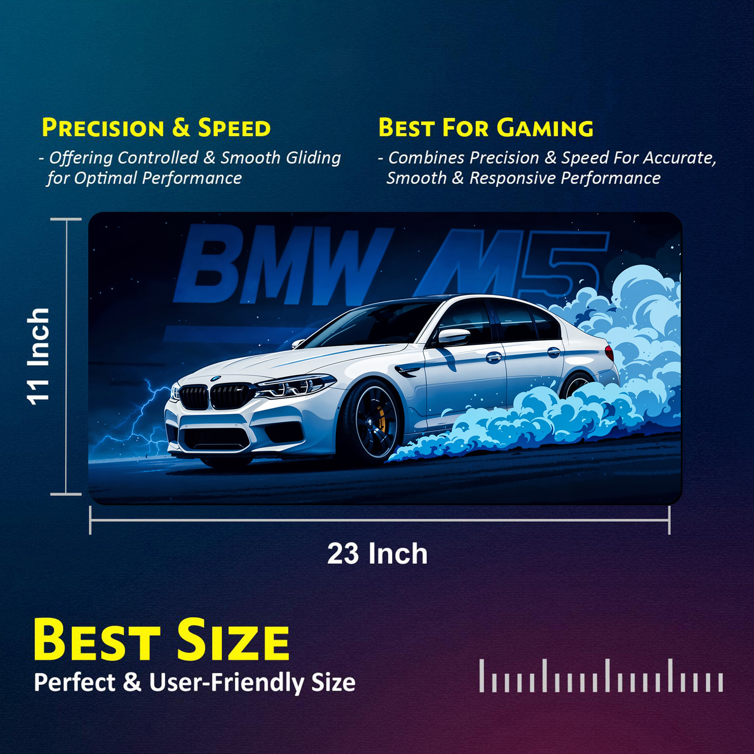 Image of Matnex Marina Bay Blue Executive Performance Luxury Deskpad - 11x23 inch, 3mm thickness Non Slip Base Mousepad