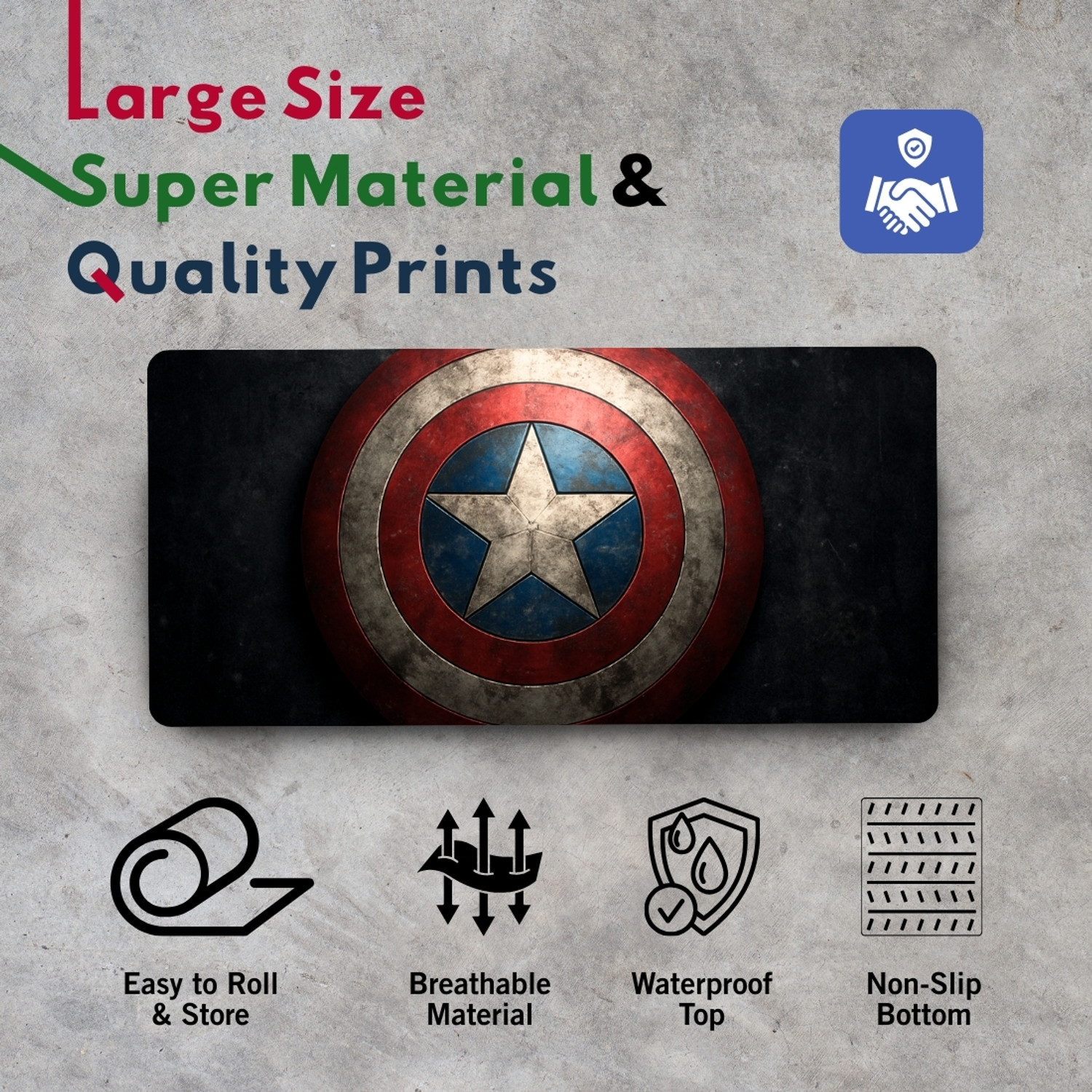 Image of Sigma One Captain America Shield Keyboard Mouse Pad Mat - Waterproof (23x11 INCH) Non Slip Base Mousepad