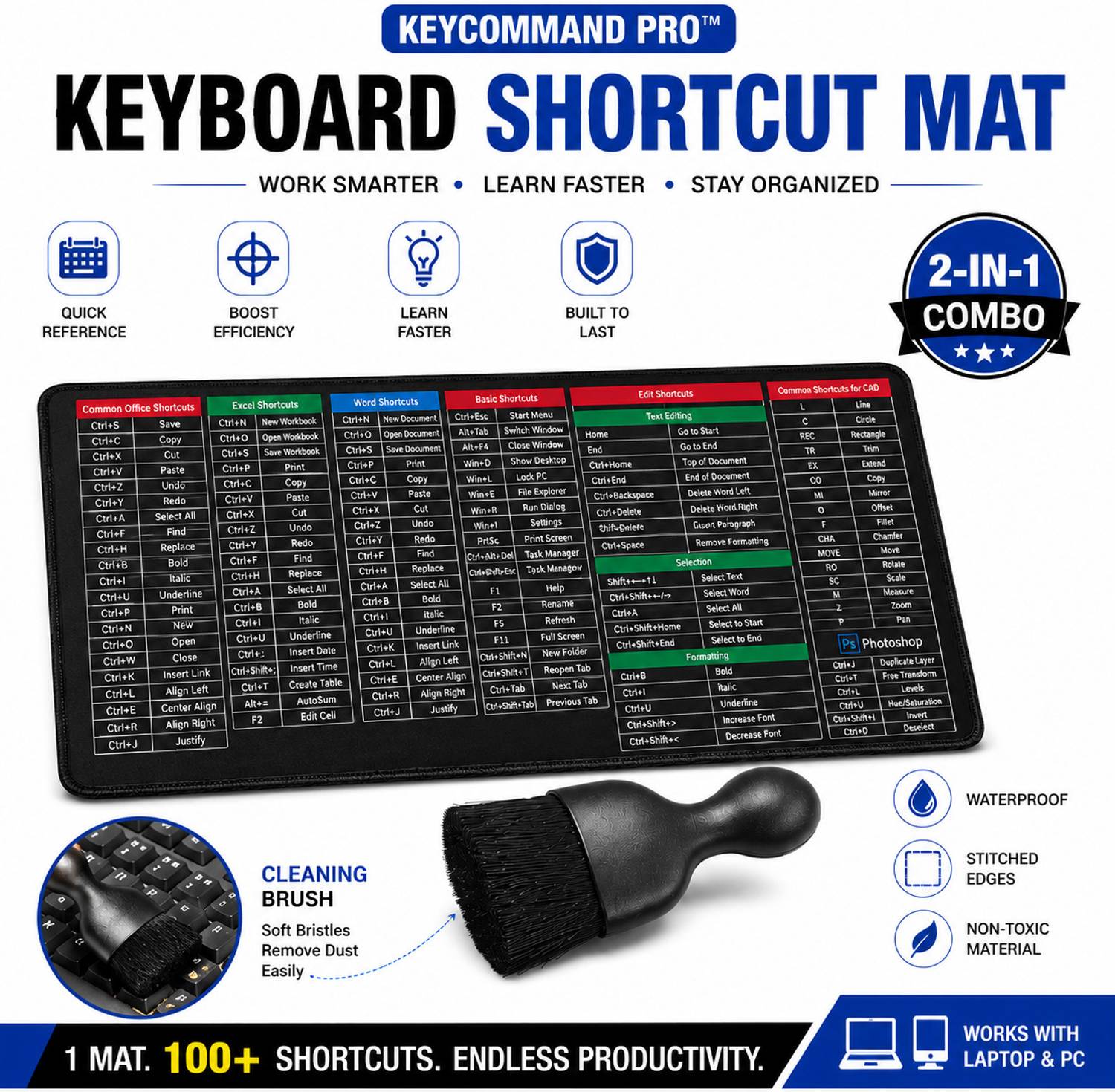ZTOCOZ Shortcut Keyboard Mat & Cleaning Brush | Keyboard Mat Mouse Pad Combo Non Slip Base Dual Sided Mousepad (Black) deal from flipkart ZTOCOZ Shortcut Keyboard Mat & Cleaning Brush | Keyboard Mat Mouse Pad Combo Non Slip Base Dual Sided Mousepad (Black) deal from flipkart