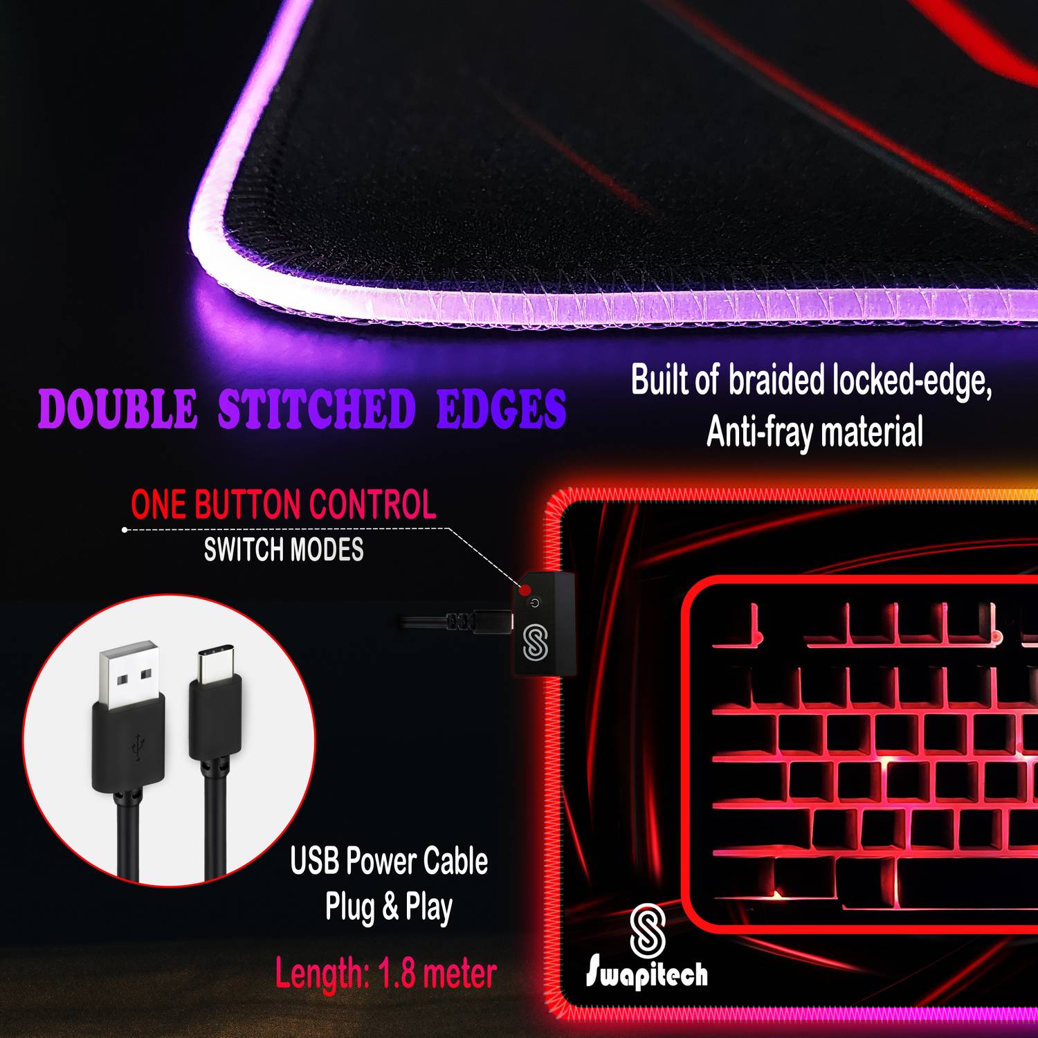 SWAPITECH RGB Gaming Mouse Pad 13 Lighting Modes - Image 5