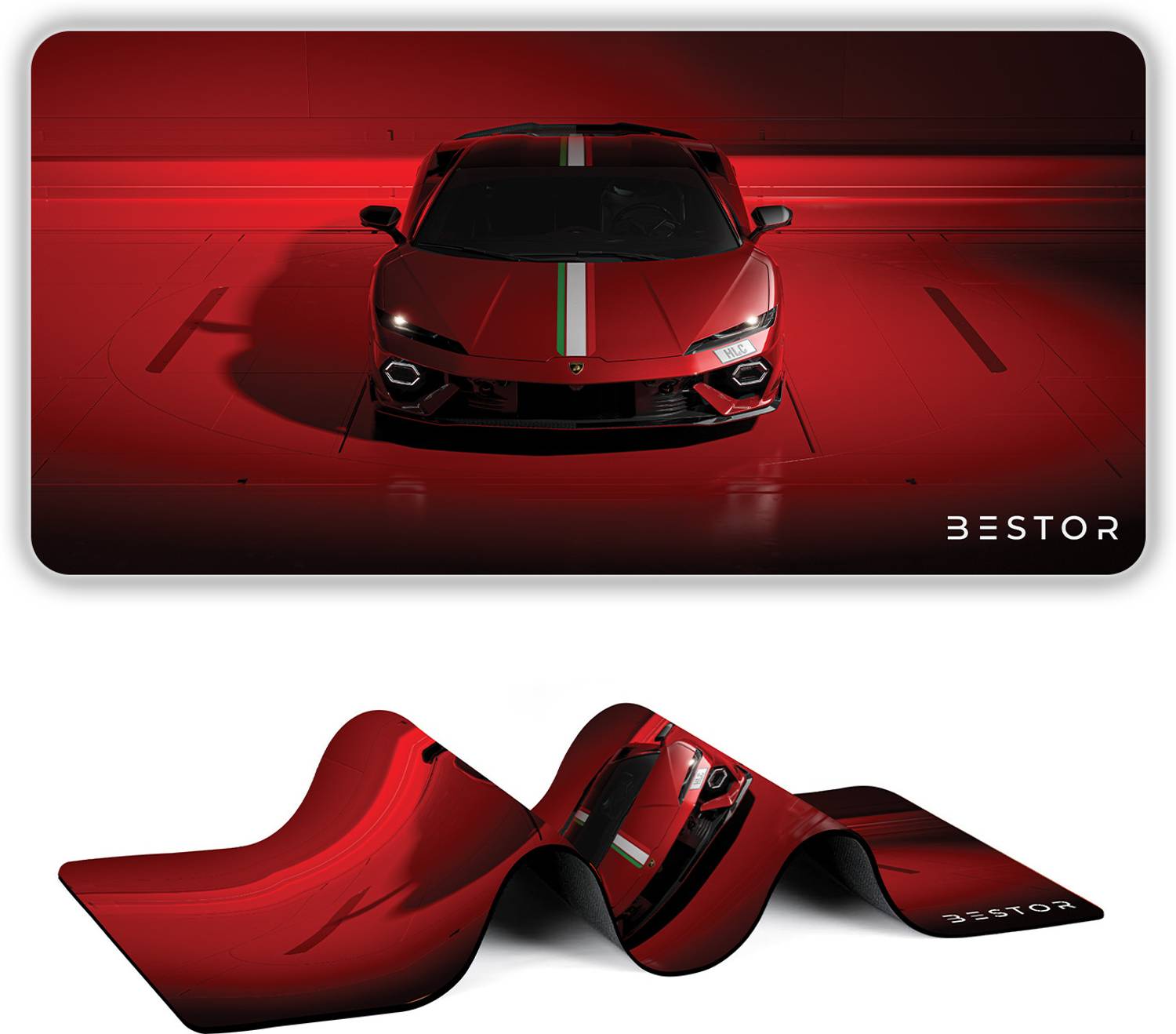Bestor Lamborghini Mousepad Supercar Design with Precise Cut Edges 60cmx34cm Non Slip Base Mousepad