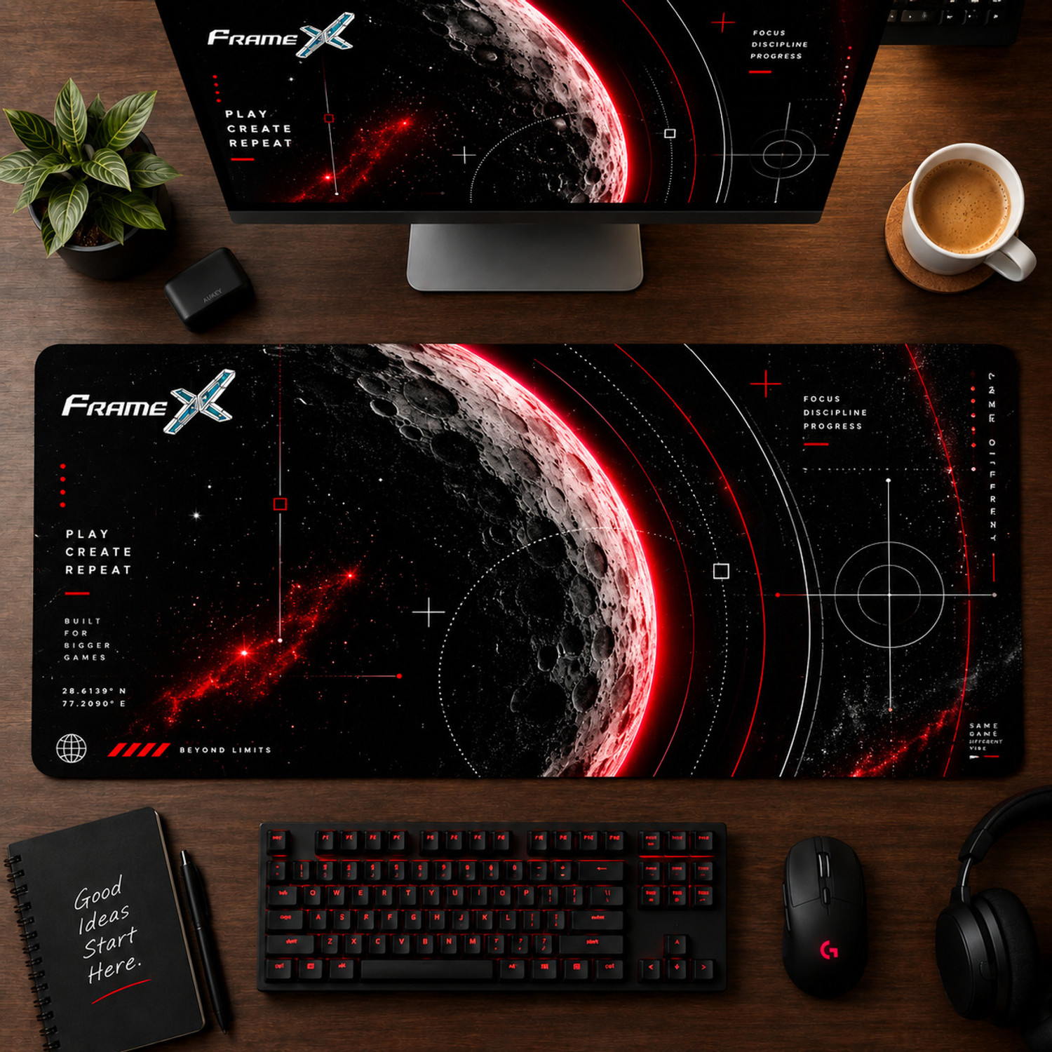 Image of Framex Crimson Orbit Non Slip Base Mousepad (Black & Red)