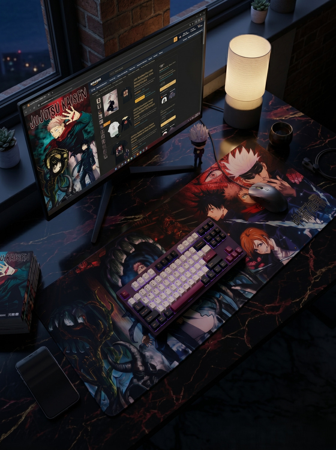 Image of World Gift Mart Jujutsu Kaisen Anime Desk Mat, Extended XXL Mouse Pad with Non-Slip Rubber Base Non Slip Base Mousepad
