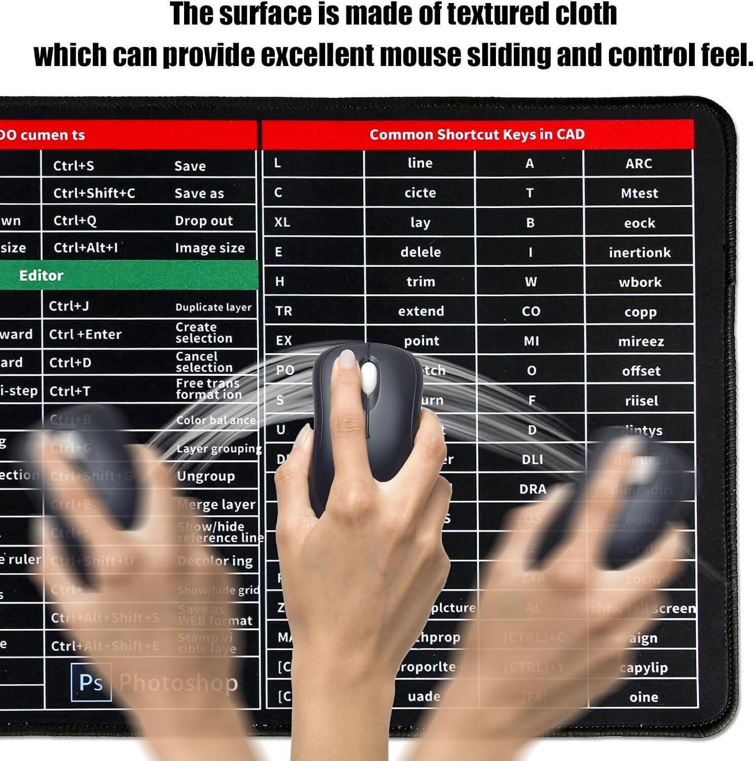 Image of WEMOL English Shortcut Keys Desk pad Office Large Computer Mouse Ma Non Slip Base Mousepad