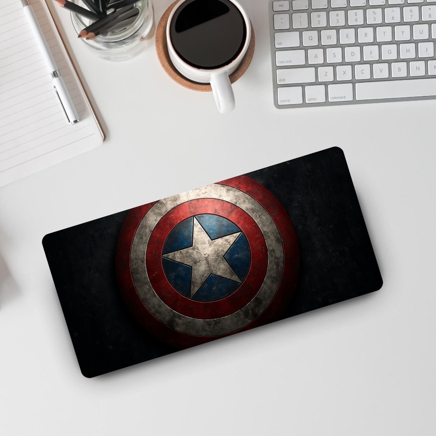 Image of Sigma One Captain America Shield Keyboard Mouse Pad Mat - Waterproof (23x11 INCH) Non Slip Base Mousepad