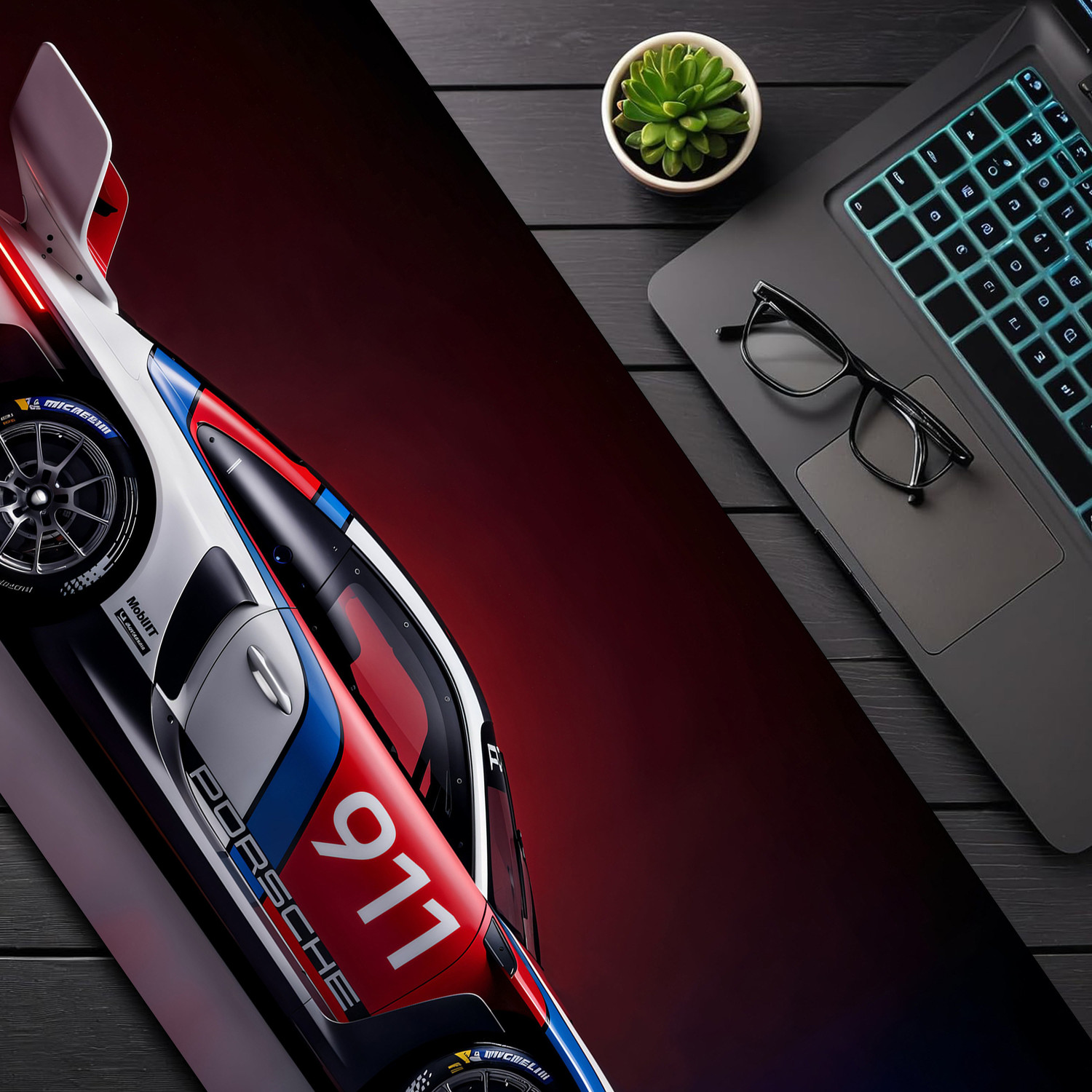 Image of Matnex Porshe 911 GT Racing Blue - 11x23 inch mousepad, Deskpad Non Slip Base Mousepad