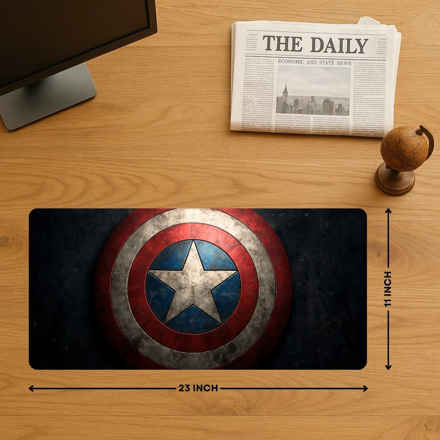 Image of Sigma One Captain America Shield Keyboard Mouse Pad Mat - Waterproof (23x11 INCH) Non Slip Base Mousepad
