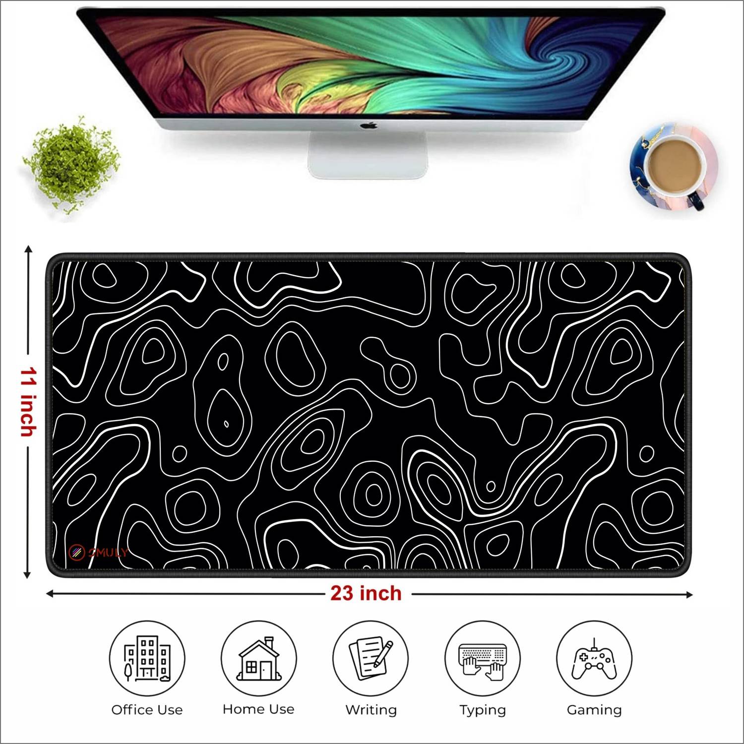 SMULY Contour Line XL Desk Mat 11x23 Inch - Image 2