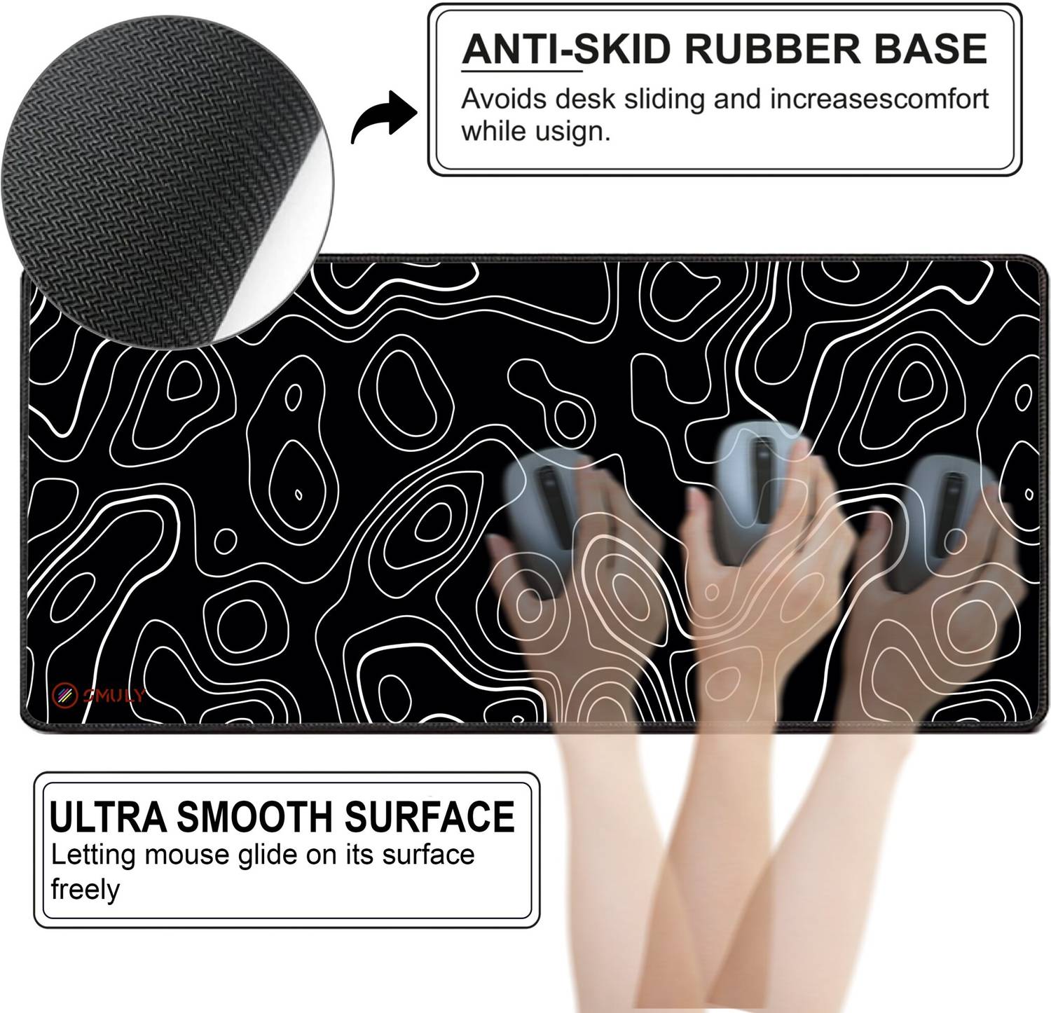 SMULY Contour Line XL Desk Mat 11x23 Inch - Image 3