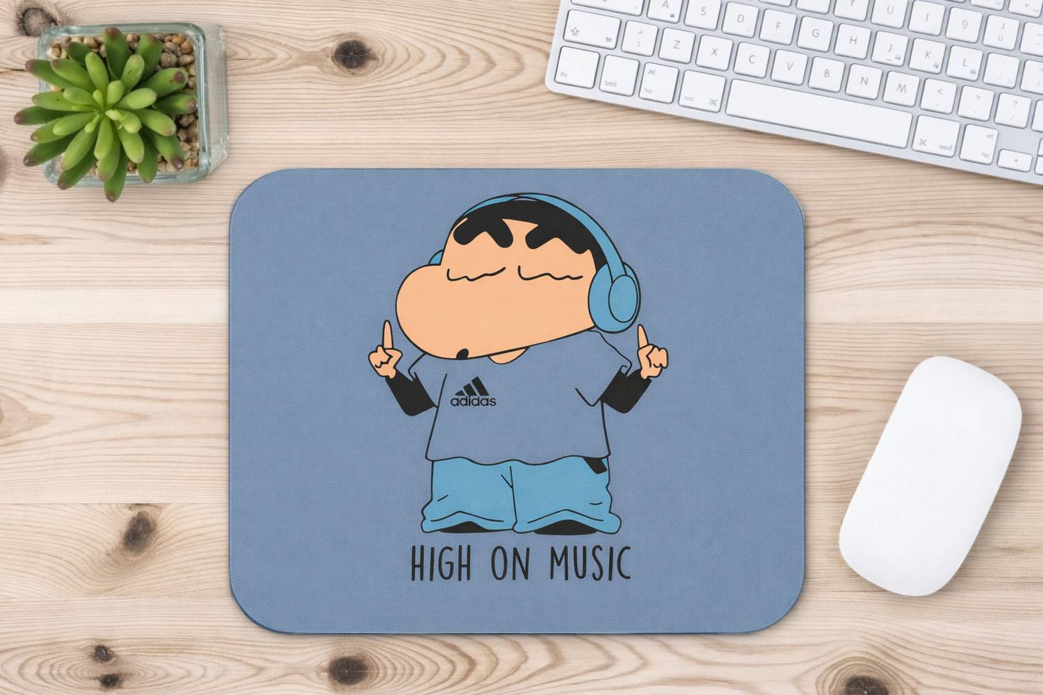 Anime Hooki Shinchan High on Music Non Slip Base Mousepad