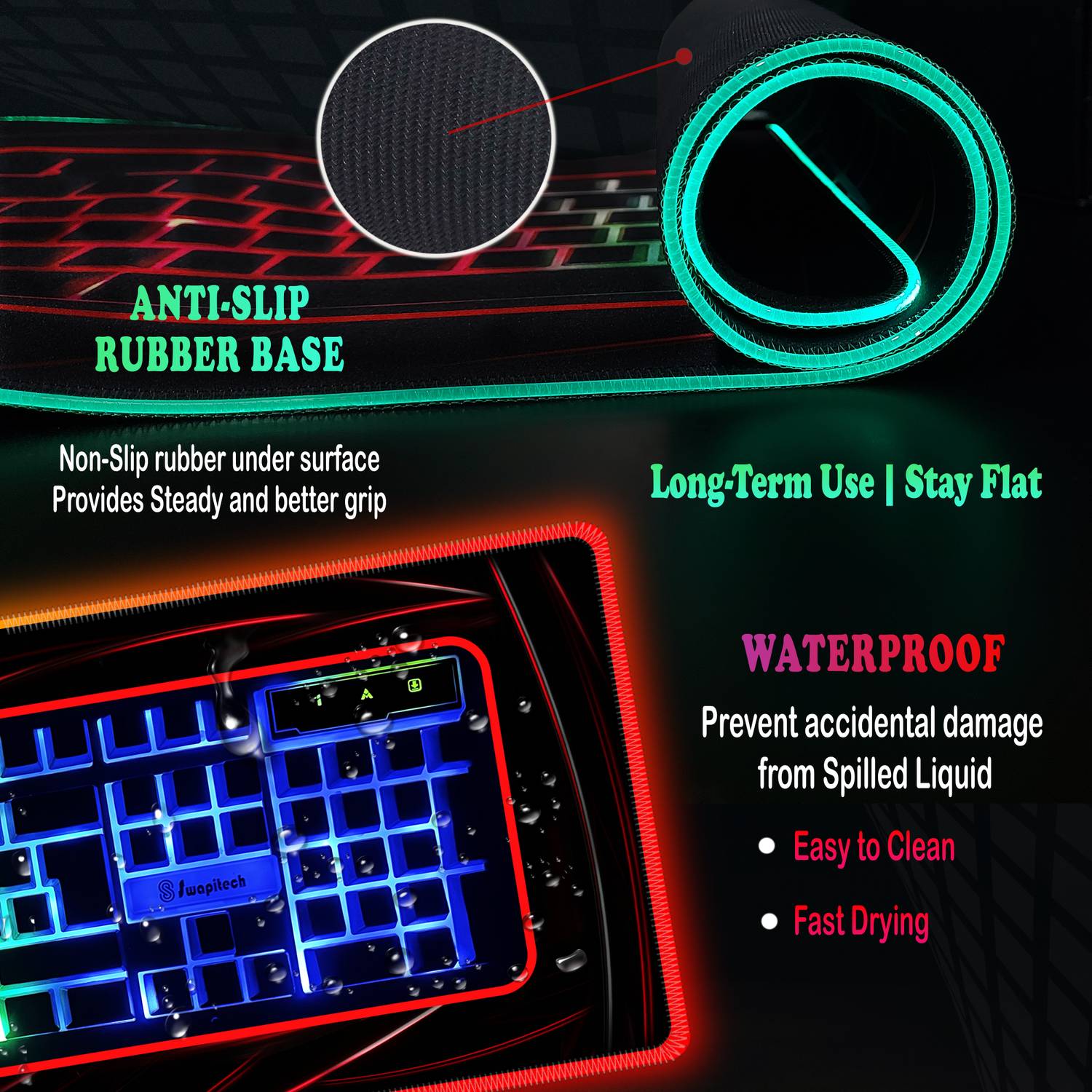 SWAPITECH RGB Gaming Mouse Pad 13 Lighting Modes - Image 3