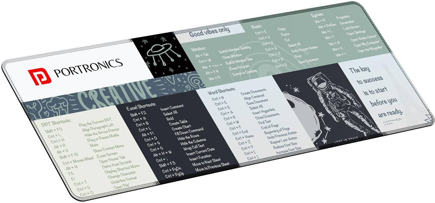 Portronics Comfipad 2 Extended Mouse Pad, Windows Shortcuts, Non-Slip Base, Stitched Edges Non Slip Base Mousepad