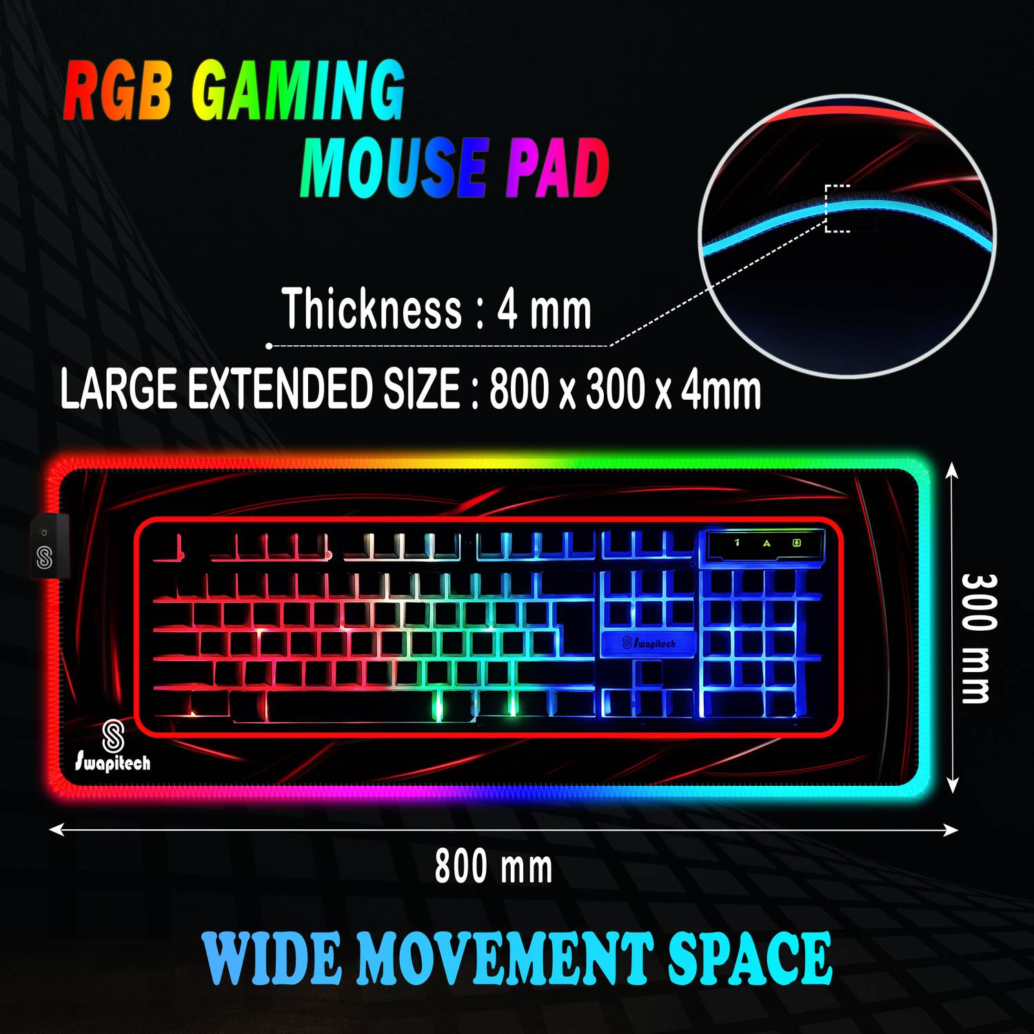 SWAPITECH RGB Gaming Mouse Pad 13 Lighting Modes - Image 2