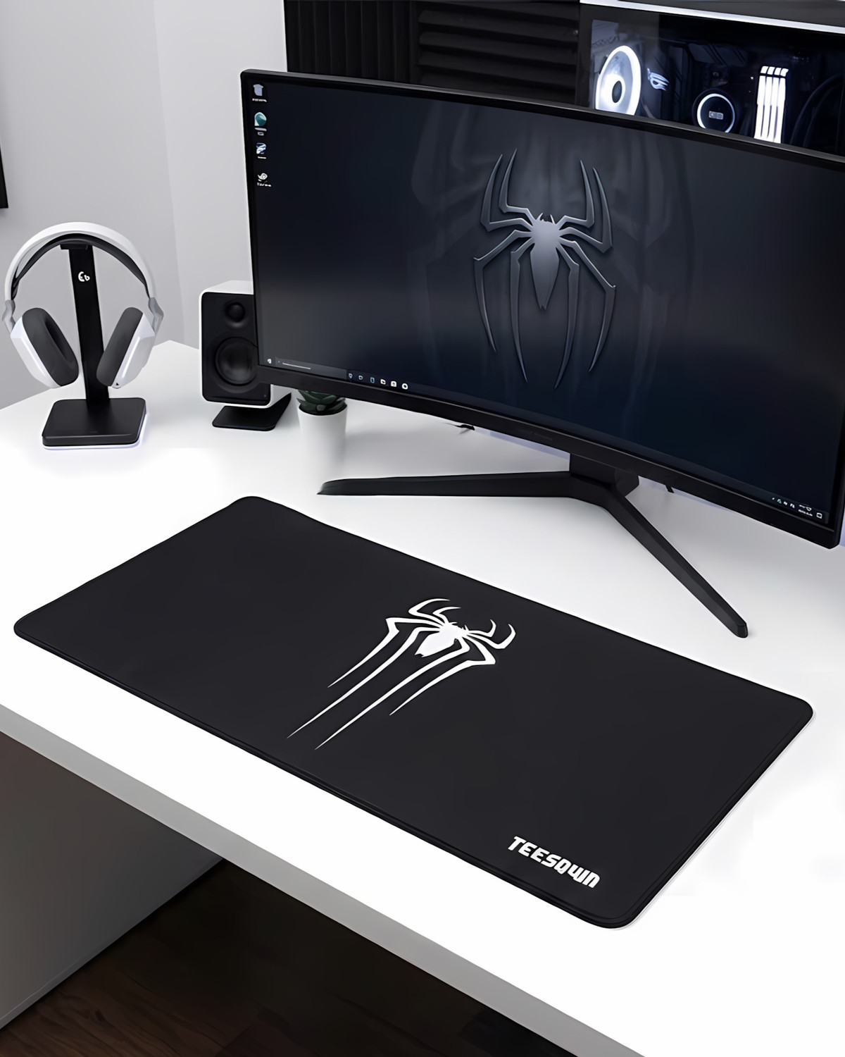 Image of Teesown Spider Extended Gaming Desk Mat | Large Mouse Pad Black Non Slip Base Mousepad