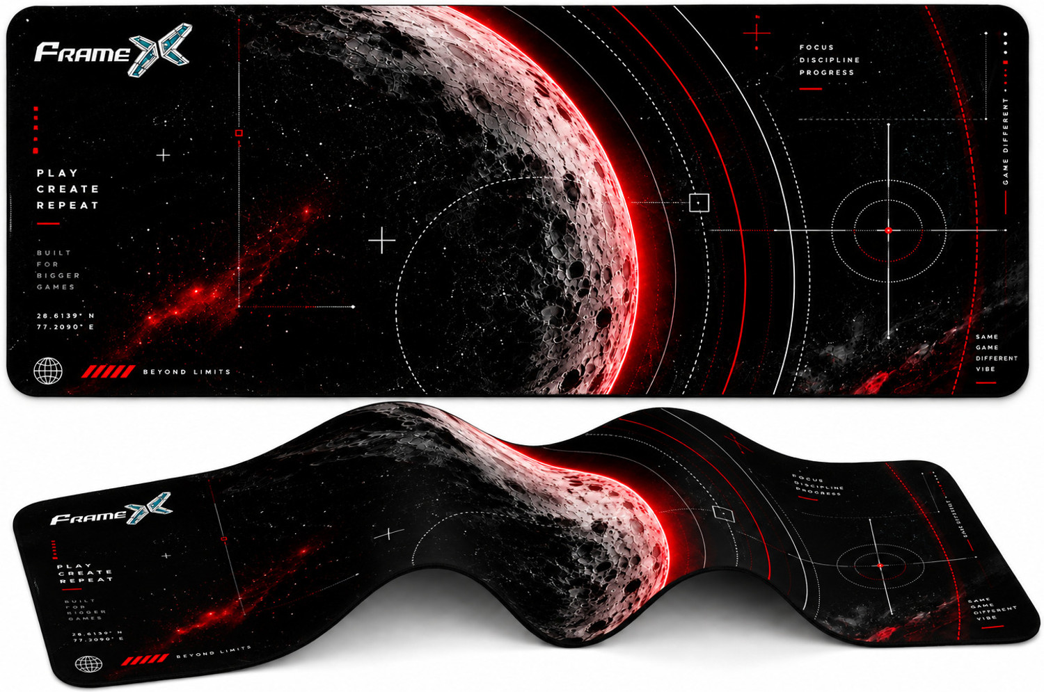 Image of Framex Crimson Orbit Non Slip Base Mousepad (Black & Red)