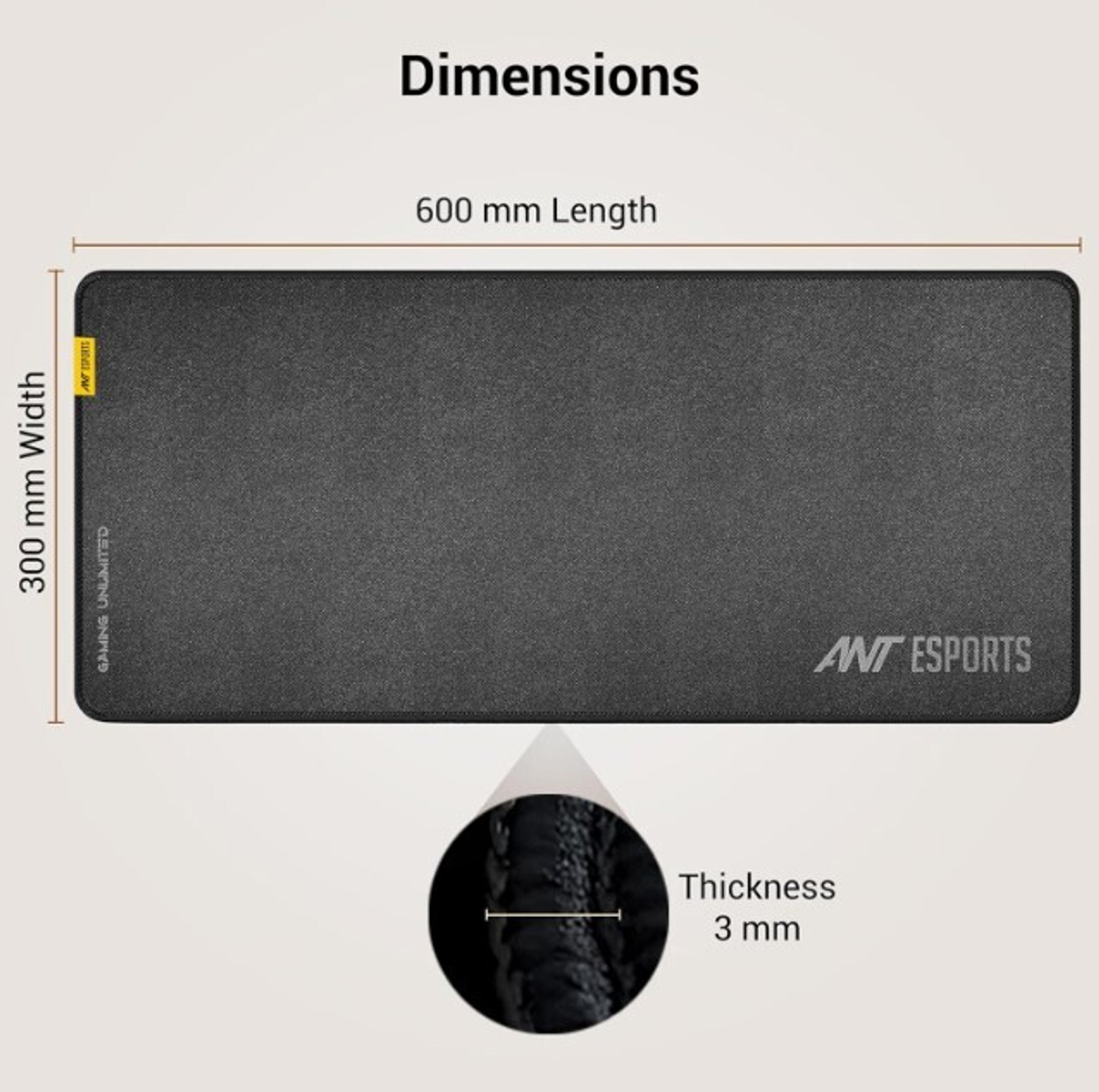 Image of Ant Esports MP290 Gaming Mouse Pad-L- Large with Stitched Edges, Waterproof Non-Slip Base Non Slip Base Mousepad