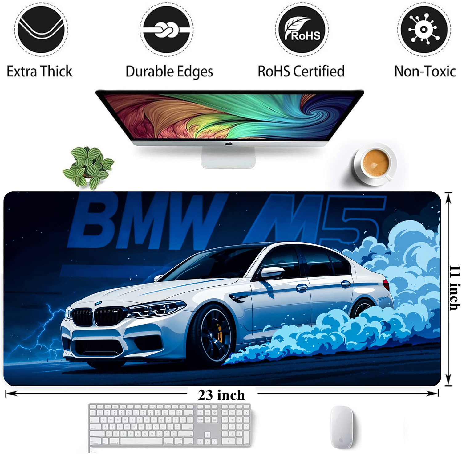 Image of Matnex Marina Bay Blue Executive Performance Luxury Deskpad - 11x23 inch, 3mm thickness Non Slip Base Mousepad