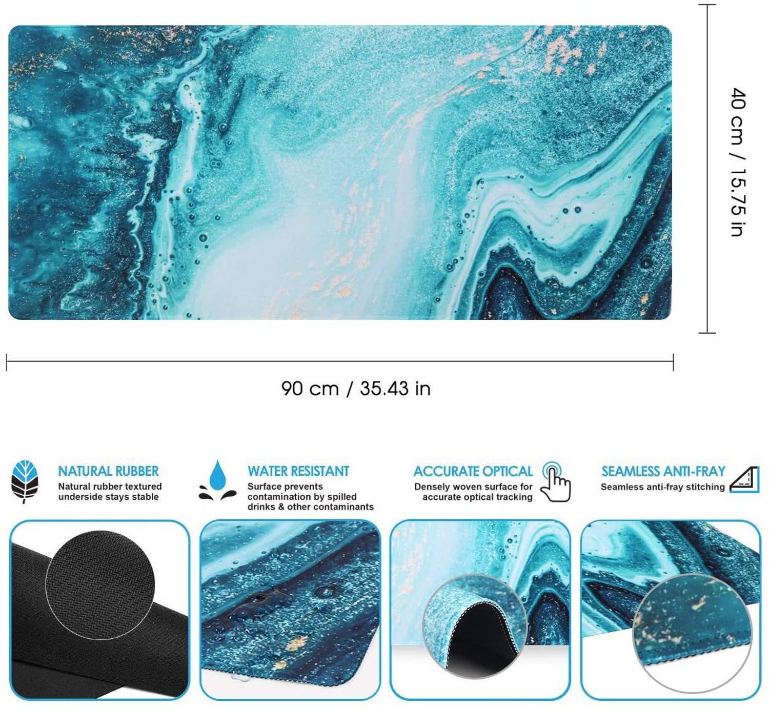 AlexVyan Sea Gaming Anti-Fray Water Resistant Computer Keyboard Mouse Mat Large. Non Slip Base Mousepad
